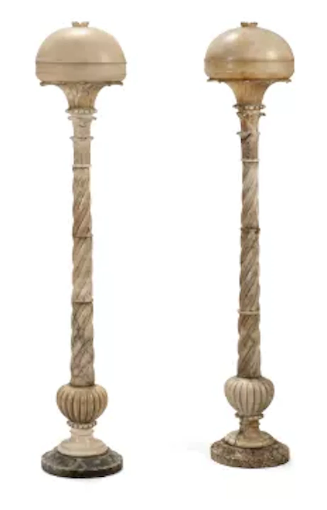 A PAIR OF ITALIAN CARVED ALABASTER LAMPS, 20TH CENTURY