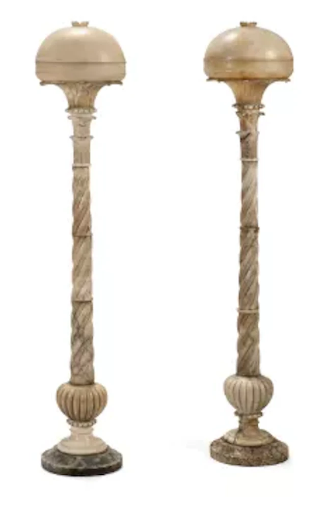 A PAIR OF ITALIAN CARVED ALABASTER LAMPS, 20TH CENTURY