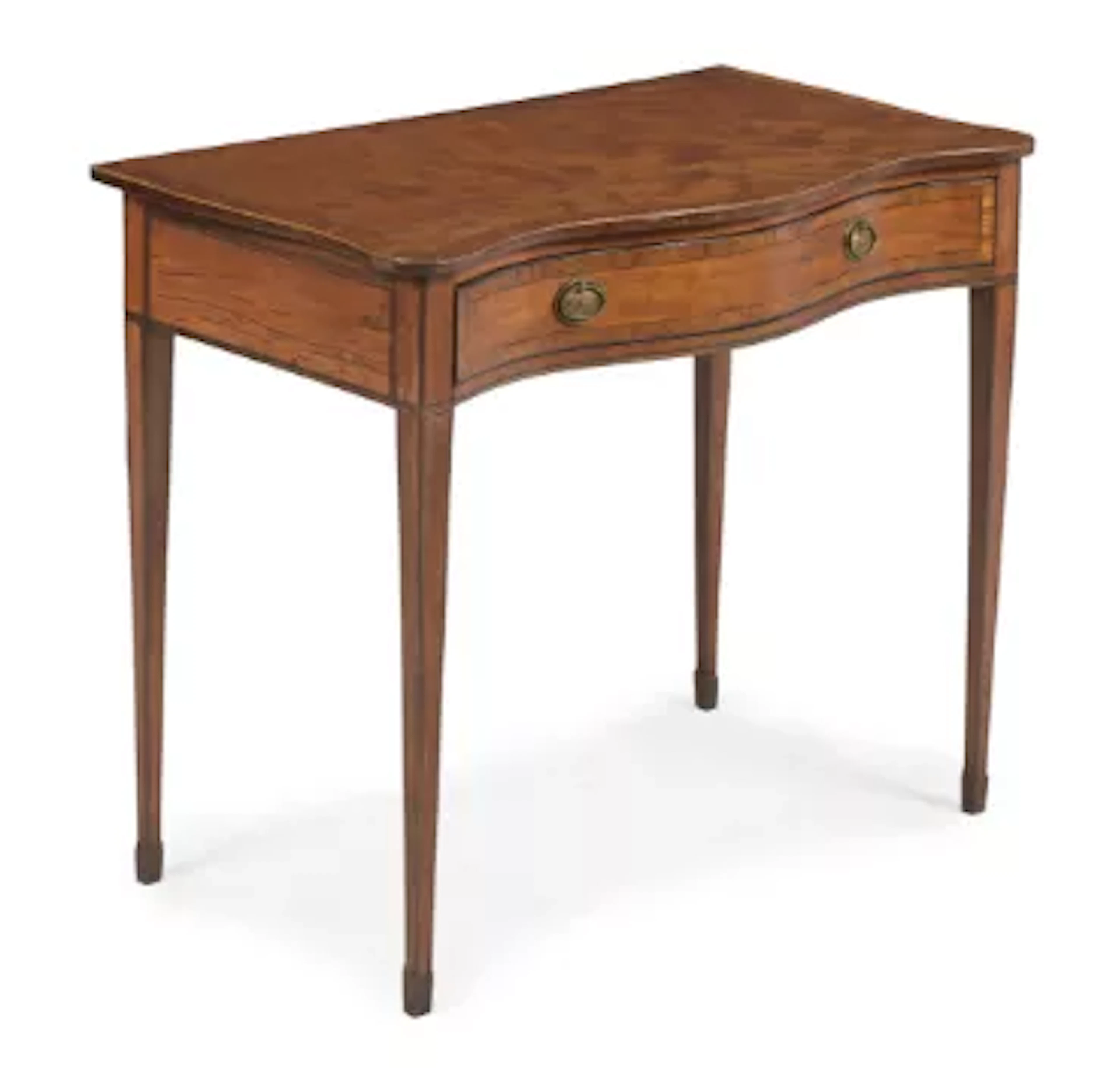 A GEORGE III SATINWOOD AND CROSSBANDED SERPENTINE FRONTED SIDE TABLE