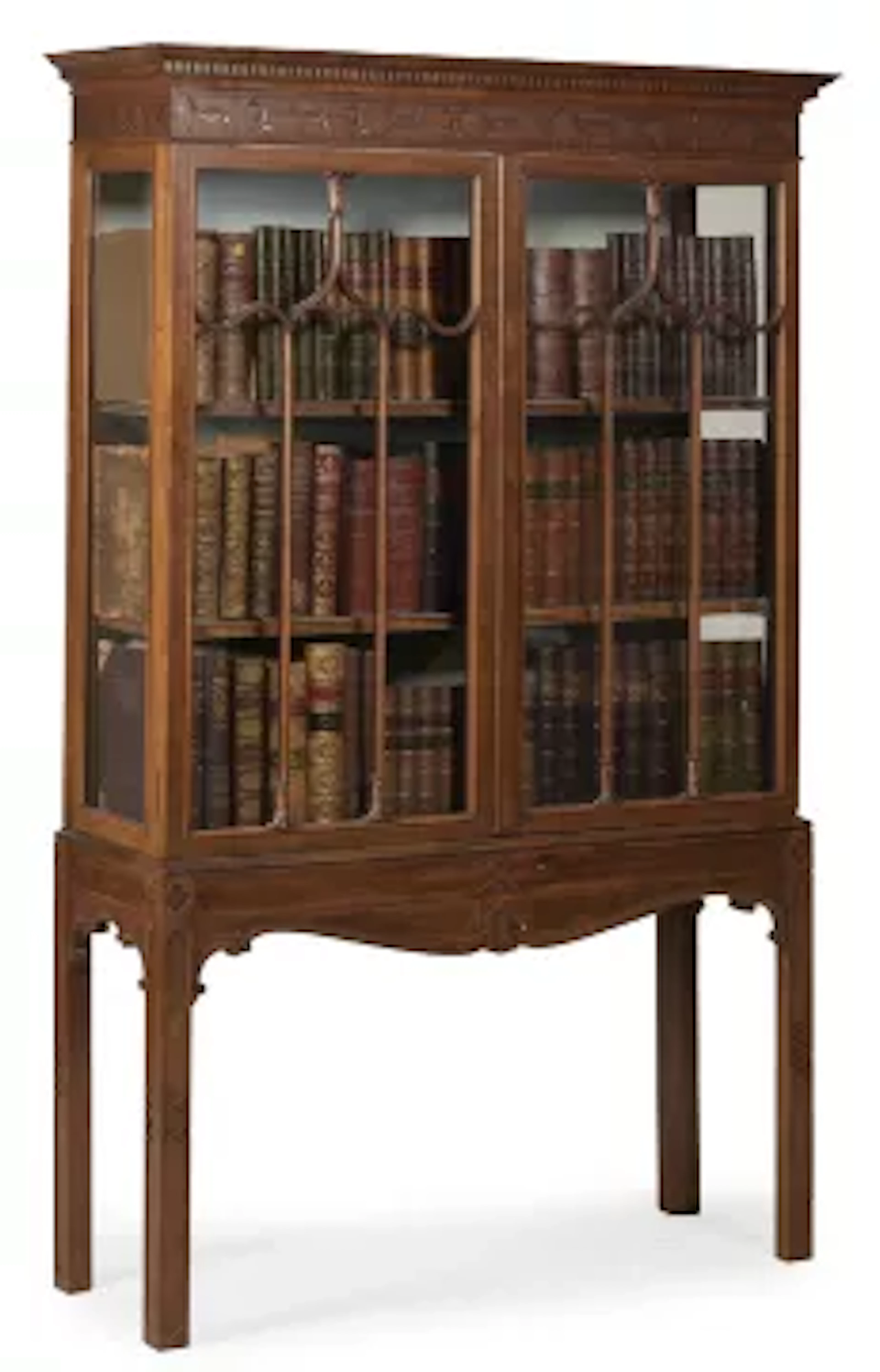 A VICTORIAN MAHOGANY AND FRET CARVED DISPLAY CABINET, ATTRIBUTED TO