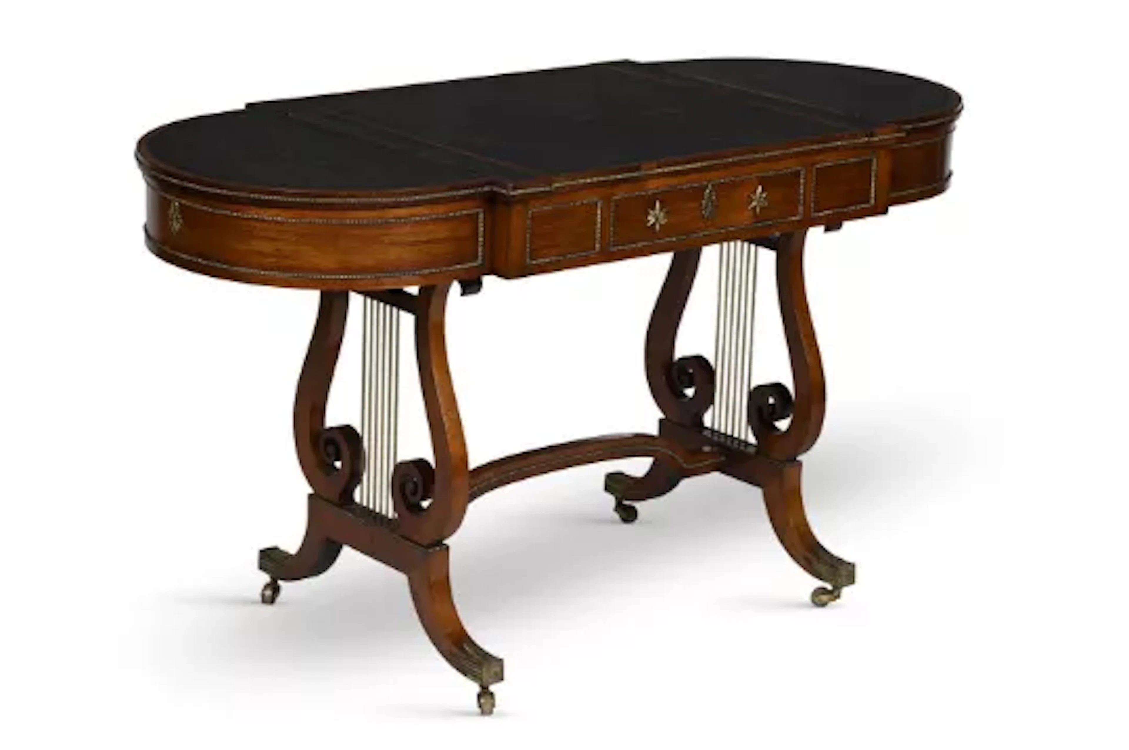 Y A REGENCY ROSEWOOD AND BRASS MOUNTED LIBRARY TABLE, ATTRIBUTED TO
