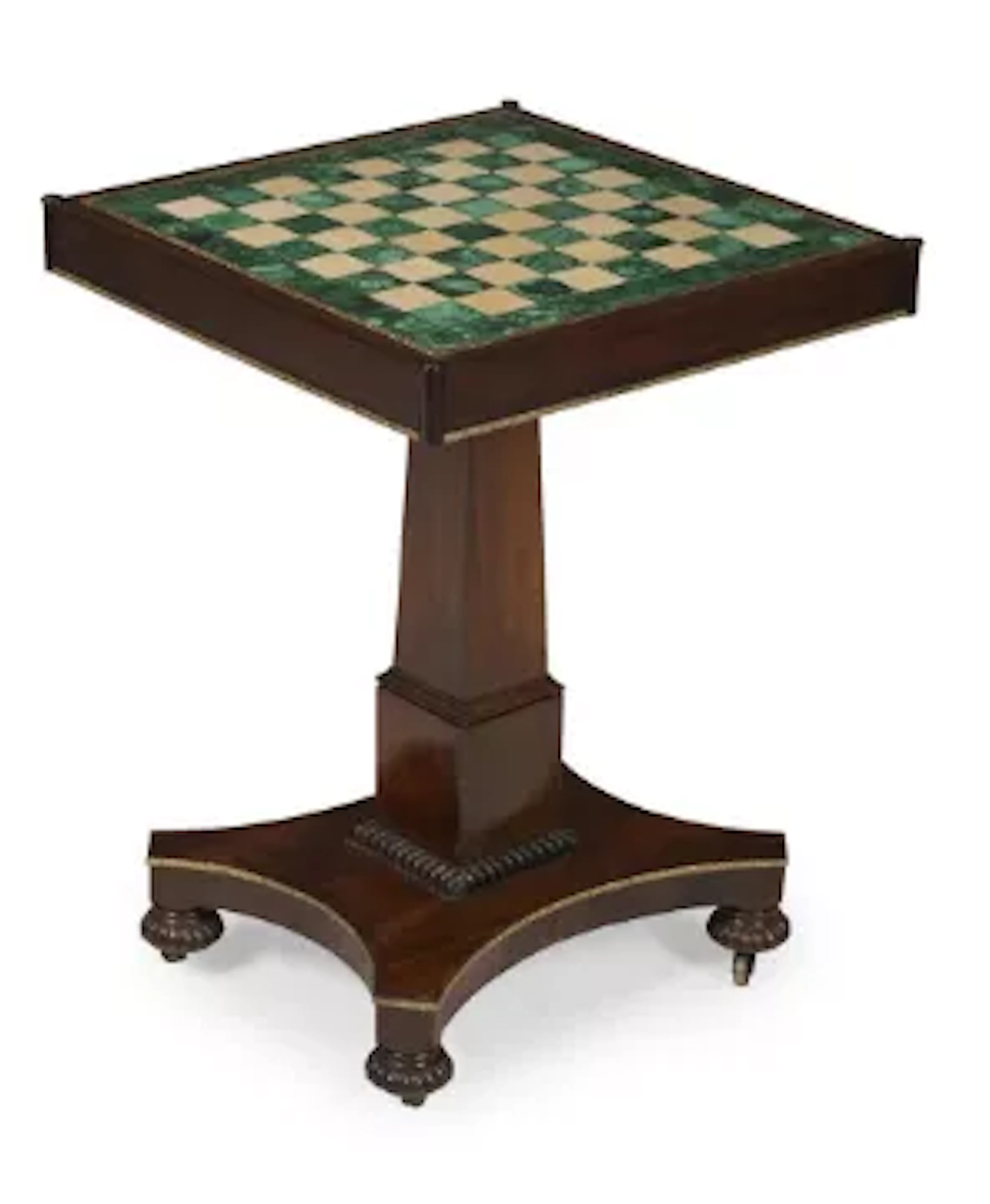 Y A GEORGE IV ROSEWOOD AND GILT METAL MOUNTED GAMES TABLE, IN THE