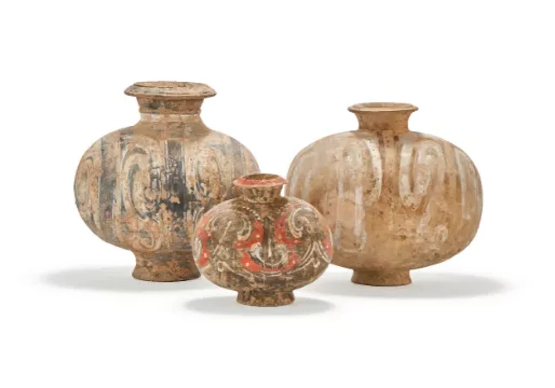 Two Chinese cocoon vases, presumed Han dynasty, (206 BC-220 AD)