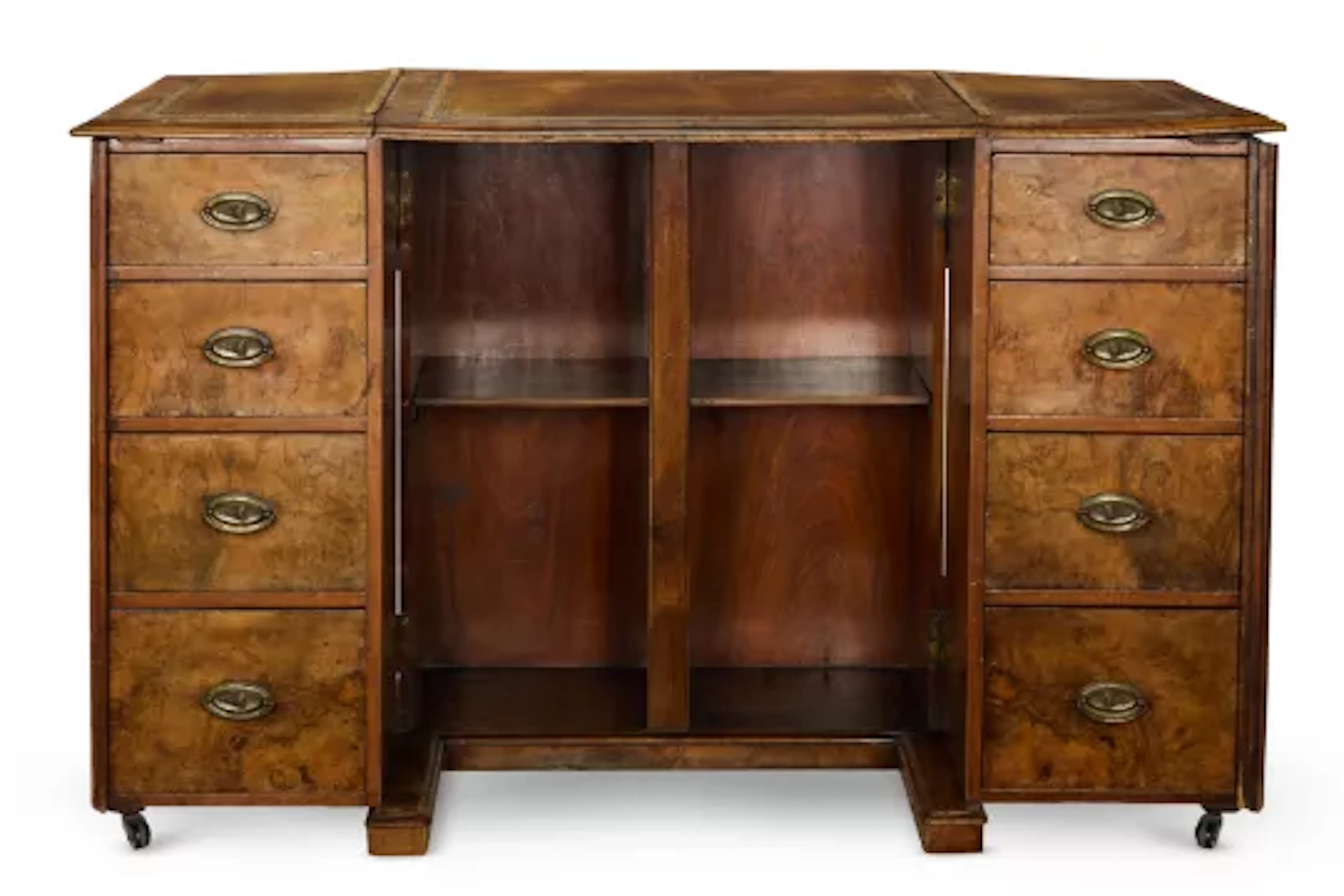 AN UNUSUAL IRISH VICTORIAN WALNUT CAMPAIGN DESK, BY ROSS & CO, DUBLIN