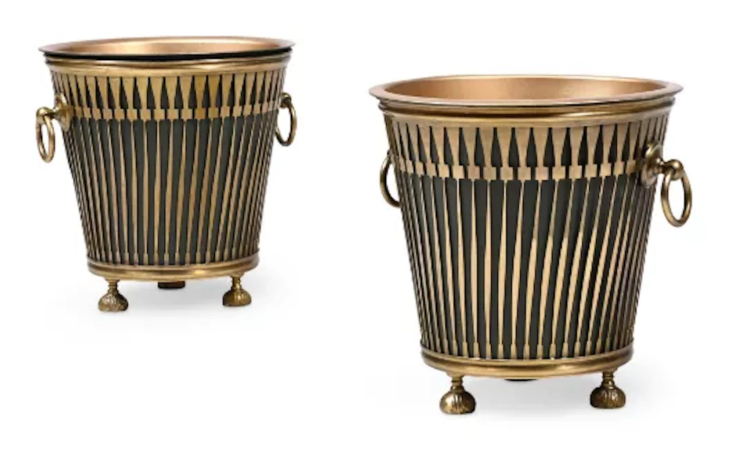 A PAIR OF PIERCED GILT BRASS CHAMPAGNE OR WASTE PAPER BUCKETS, IN