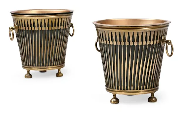 A PAIR OF PIERCED GILT BRASS CHAMPAGNE OR WASTE PAPER BUCKETS, IN