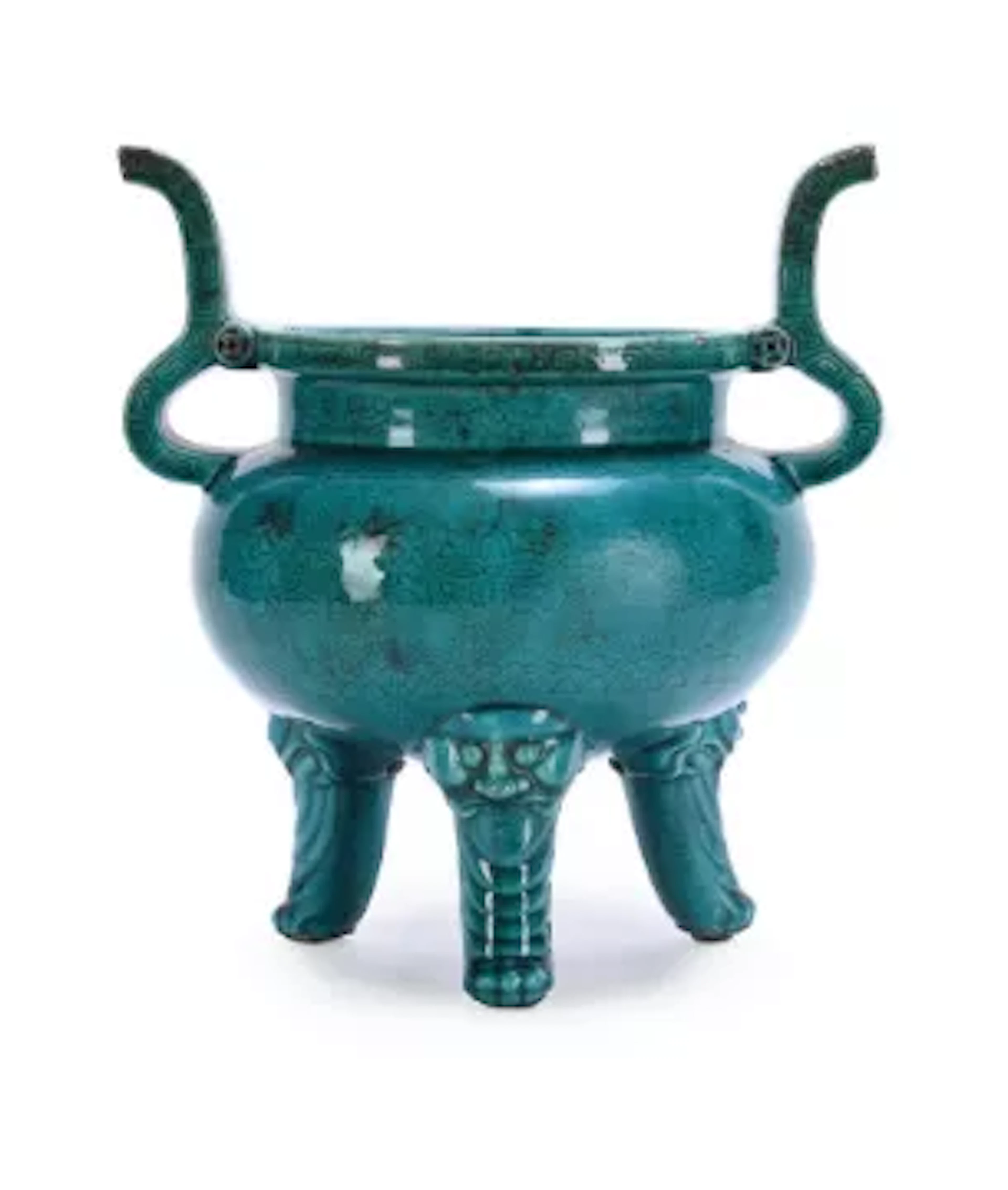 A Chinese turquoise-glazed tripod censer, 17th century
