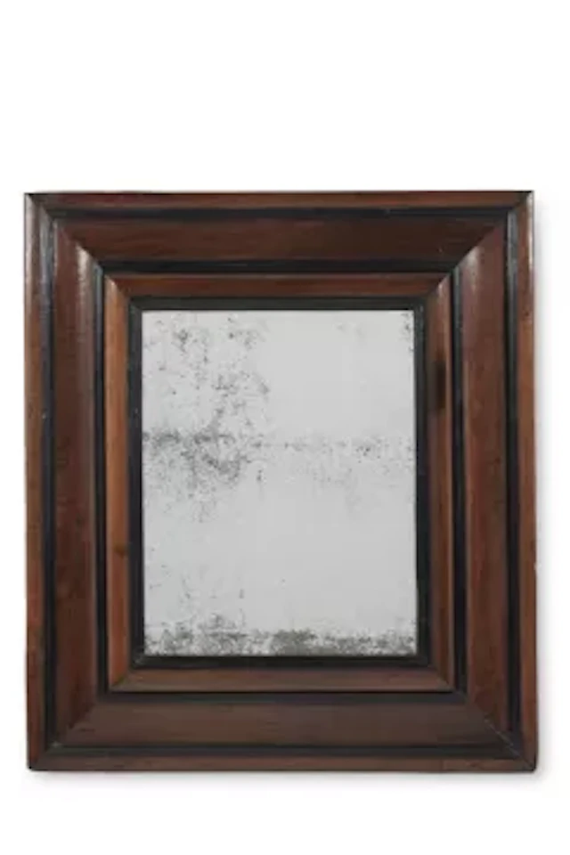 A WALNUT AND EBONISED FRAMED MIRROR, 19TH CENTURY