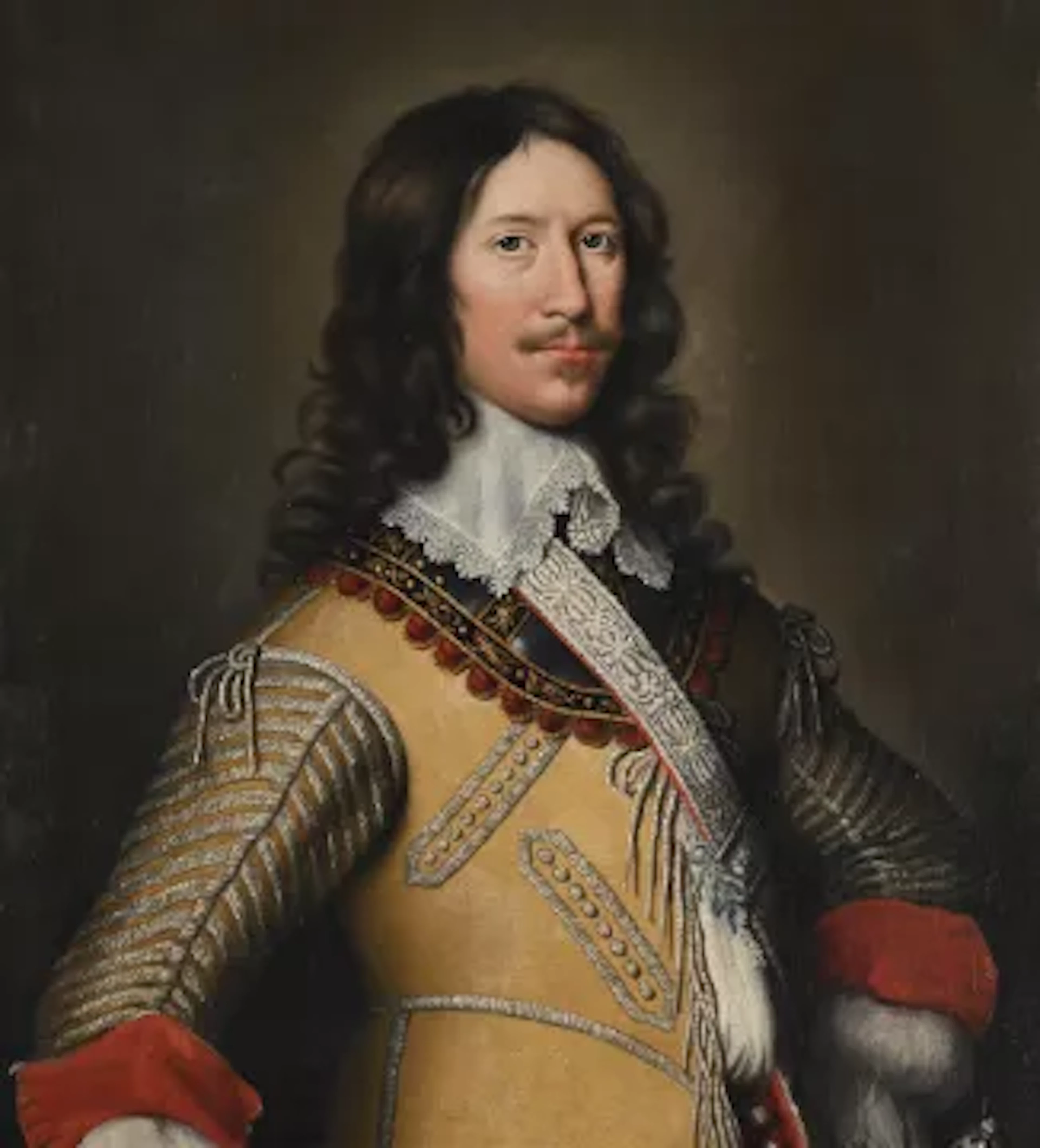 FOLLOWER OF WILLIAM DOBSON, PORTRAIT OF A GENTLEMAN IN A YELLOW BROCADED JACKET