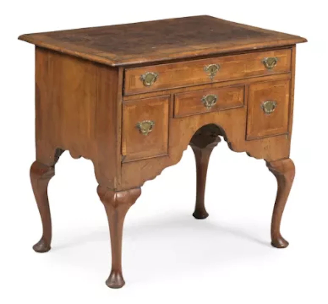 A GEORGE II WALNUT, BURR ELM AND FEATHERBANDED SIDE TABLE OR LOWBOY, CIRCA 1740