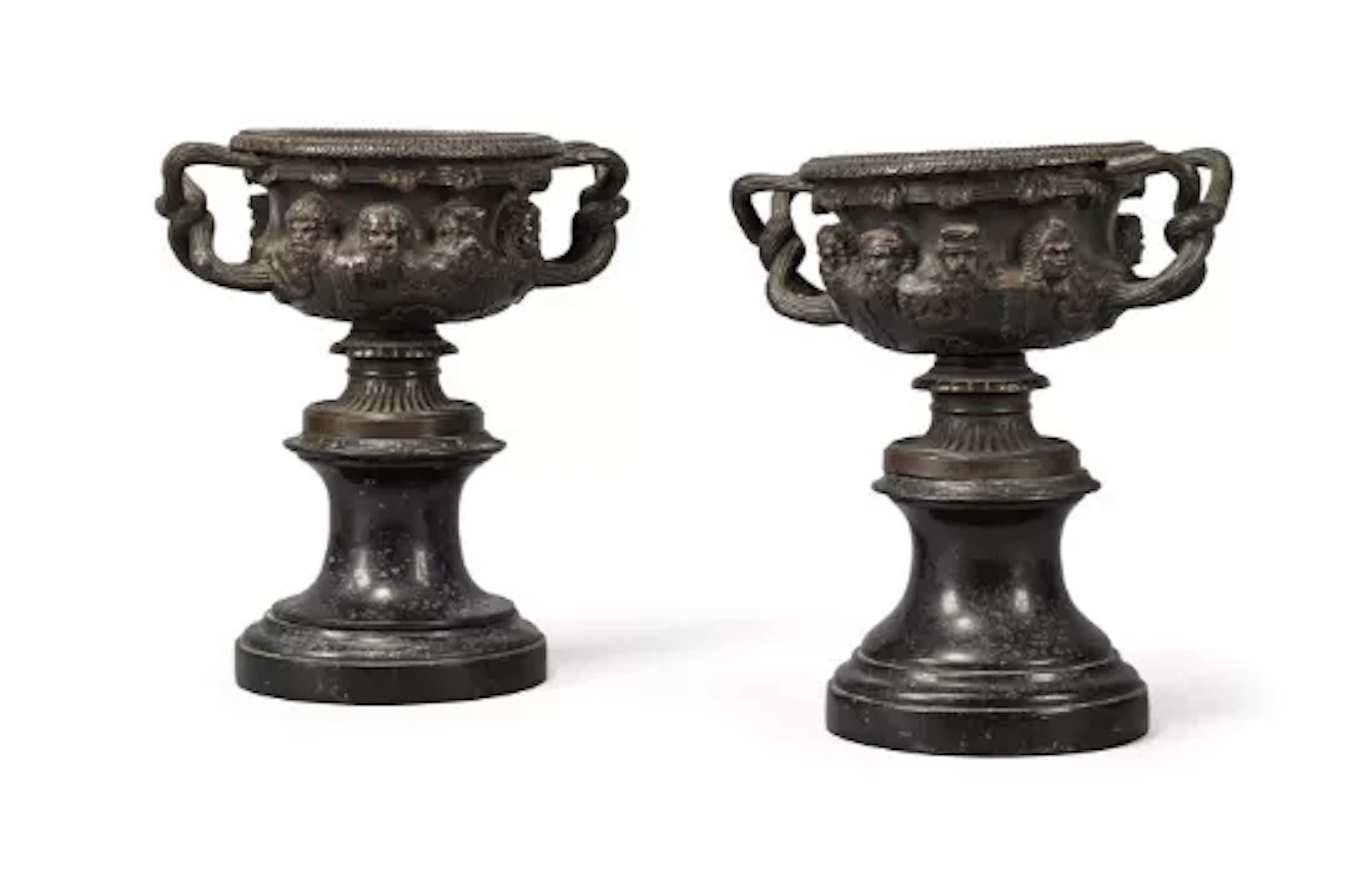 A PAIR OF PATINATED BRONZE GRAND TOUR WARWICK VASES, 19TH CENTURY