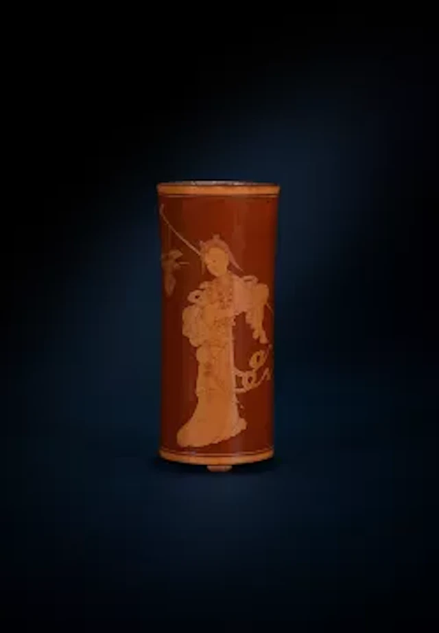 A fine Chinese bamboo carved 'Magu' brush pot, early-mid Qing Dynasty