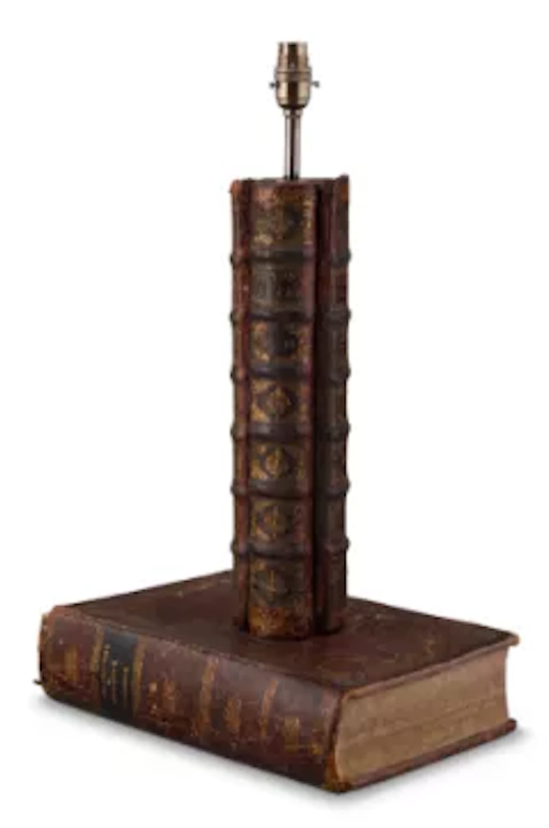 A GILT EMBOSSED LEATHER TABLE LAMP, MODERN INCORPORATING EARLIER ELEMENTS