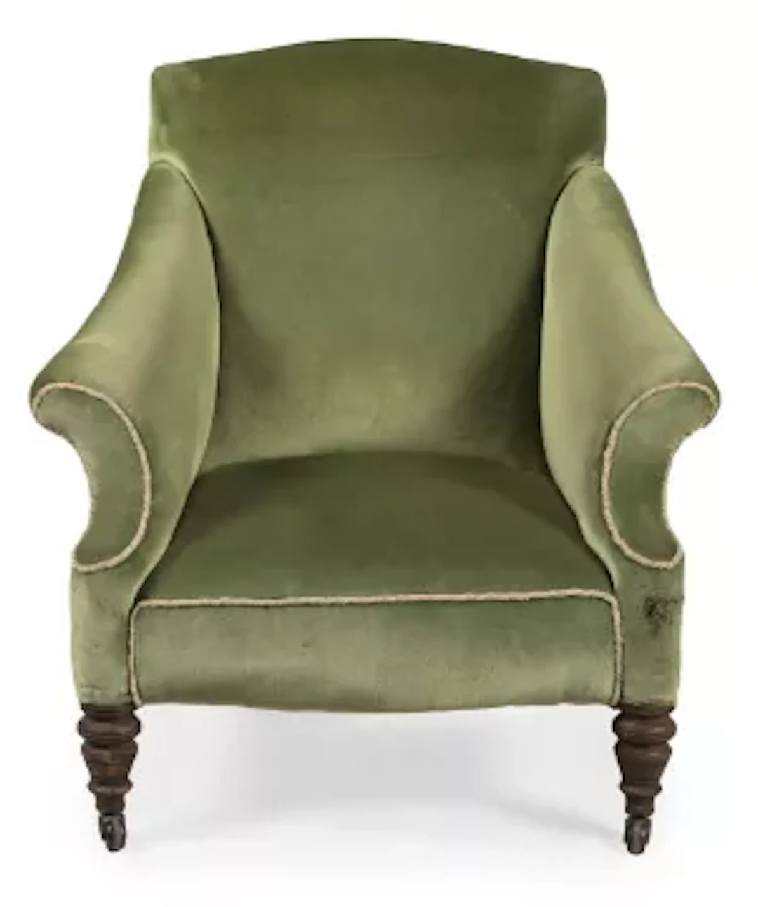A LATE VICTORIAN TRADITIONAL SCROLL BACK PARLOUR CHAIR, CIRCA 1890