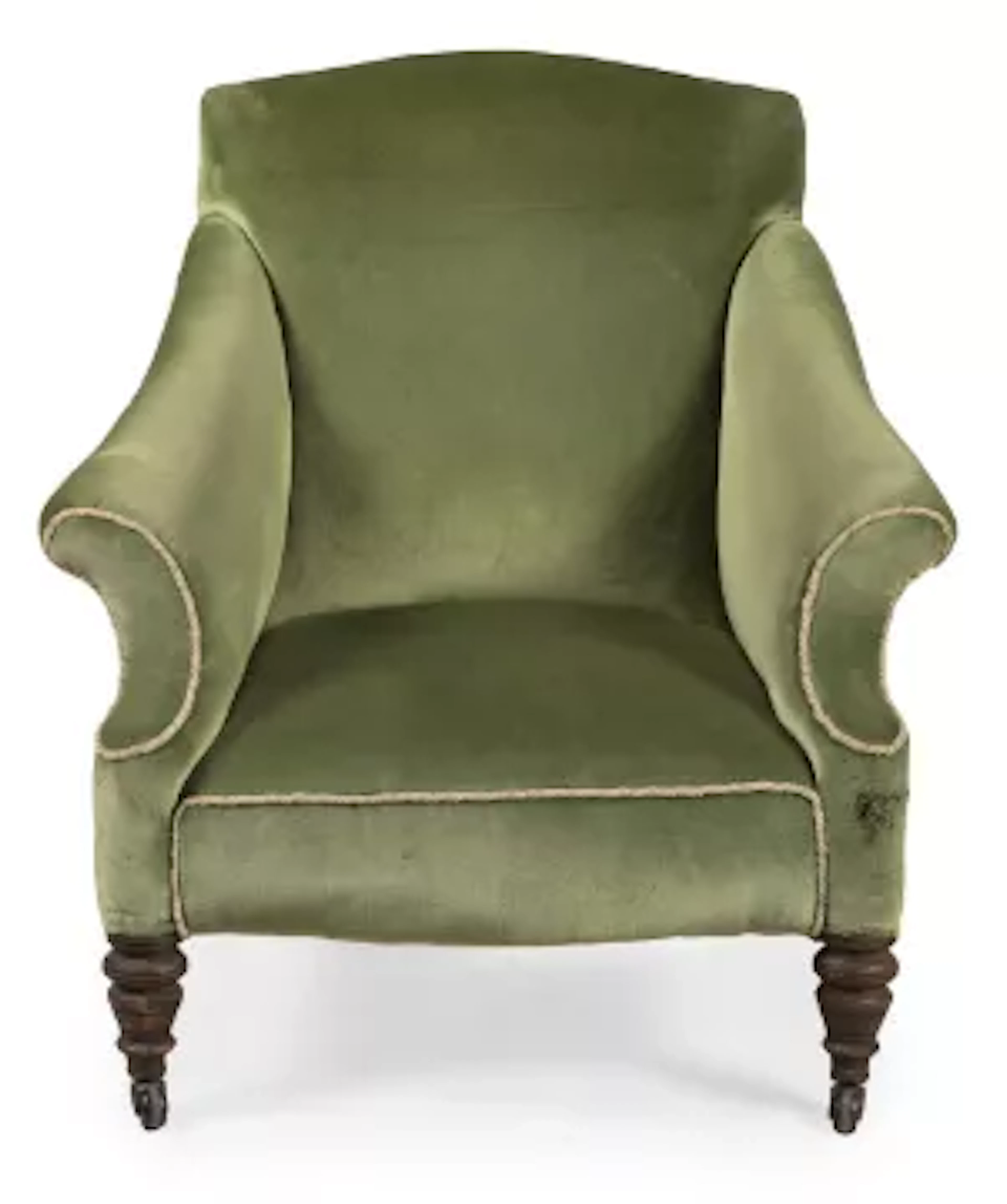 A LATE VICTORIAN TRADITIONAL SCROLL BACK PARLOUR CHAIR, CIRCA 1890