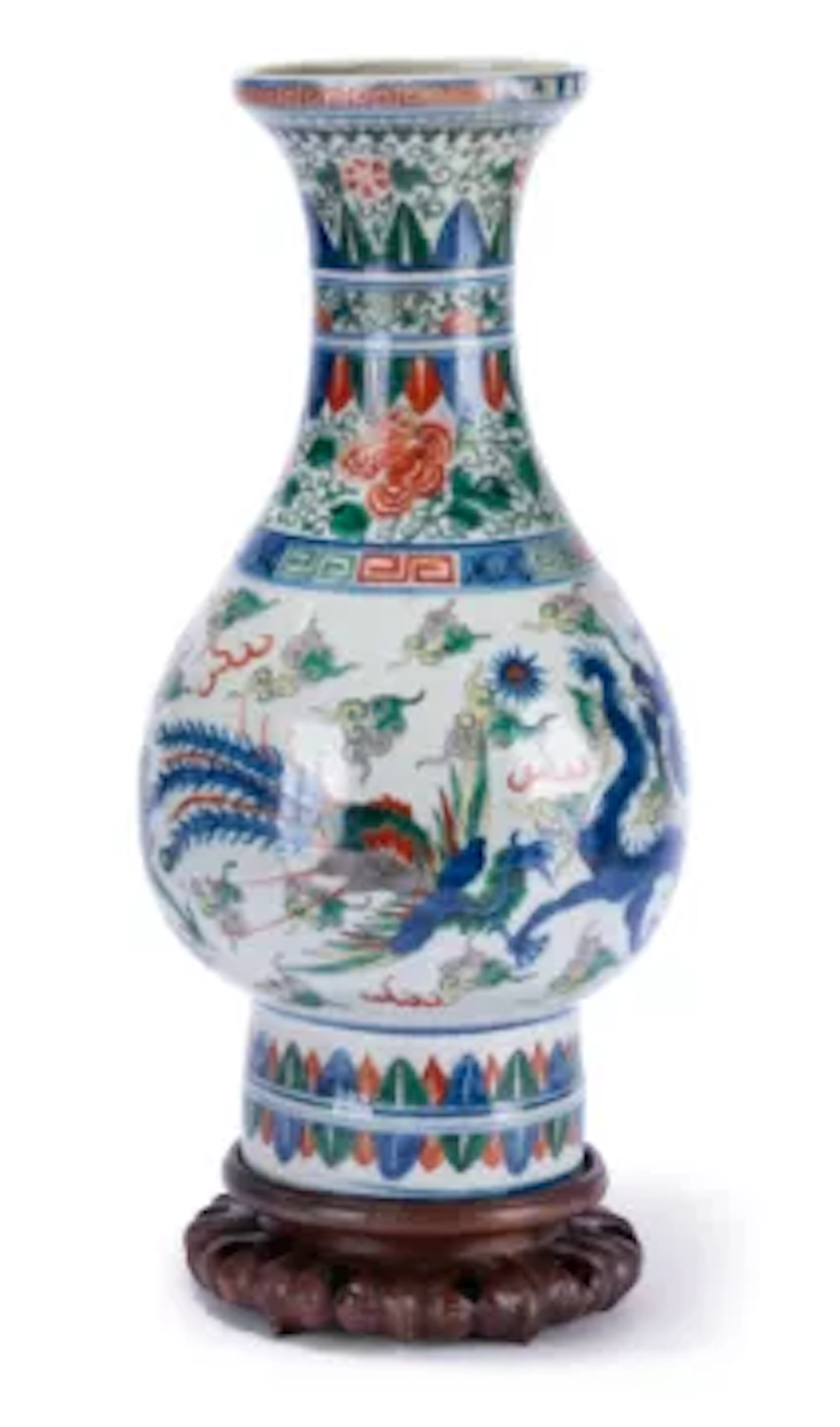 A large Chinese Wucai porcelain baluster vase, Late 19th or 20th century