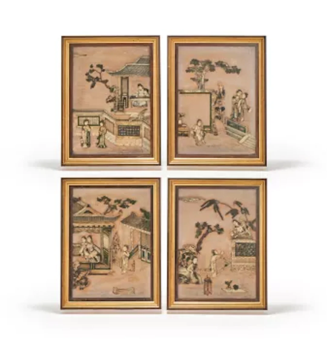 A set of four Chinese soapstone panels, Qianlong (1736-1795)