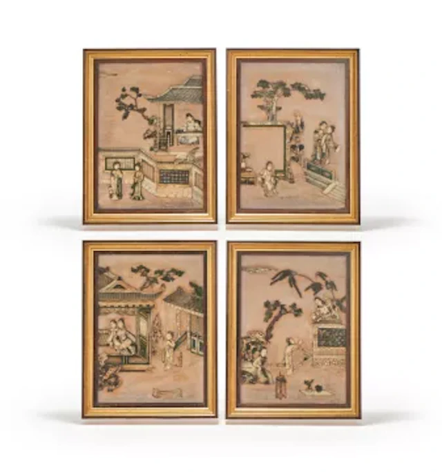 A set of four Chinese soapstone panels, Qianlong (1736-1795)