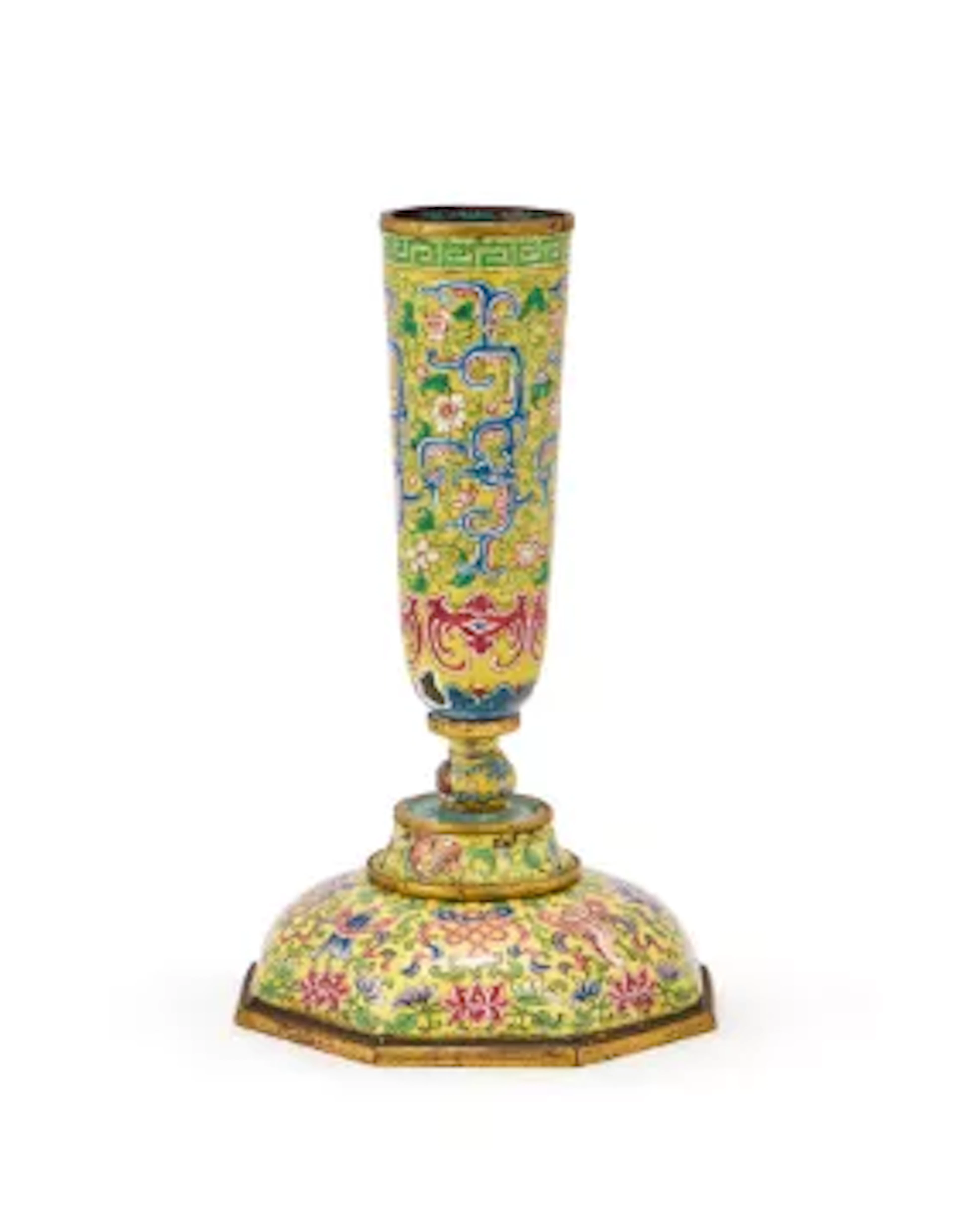 A Chinese Peking imperial enamel candlestick, Qing dynasty, 18th century