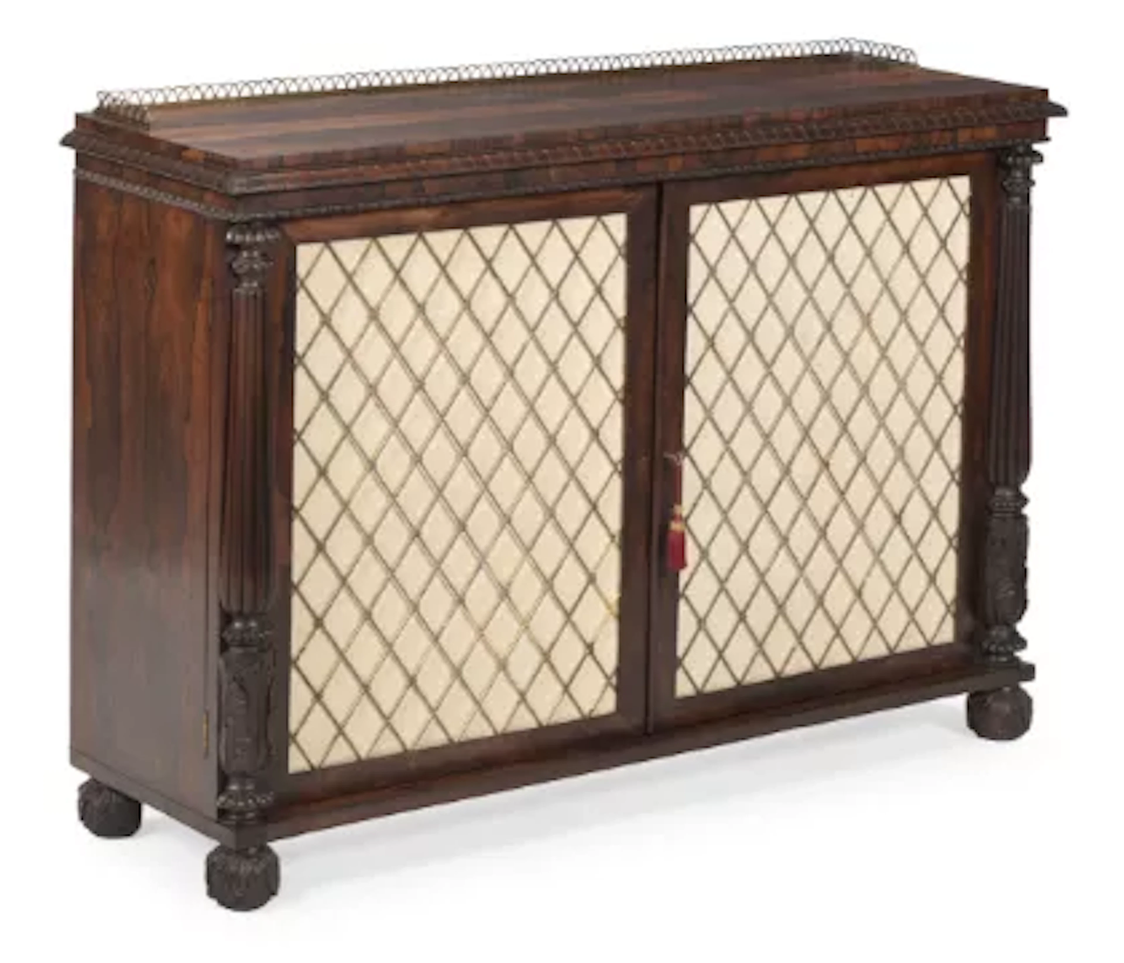Y A GEORGE IV CARVED ROSEWOOD SIDE CABINET, BY GILLOWS, CIRCA 1830