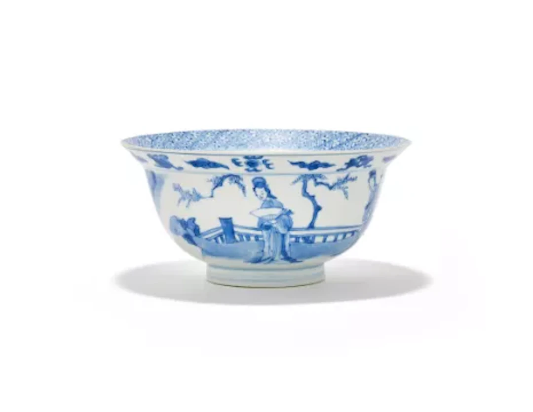 A Chinese blue and white klapmuts bowl, Kangxi mark and of the period