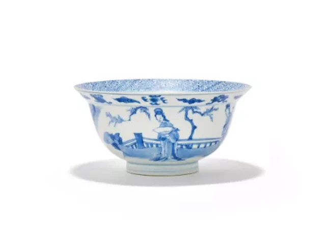 A Chinese blue and white klapmuts bowl, Kangxi mark and of the period