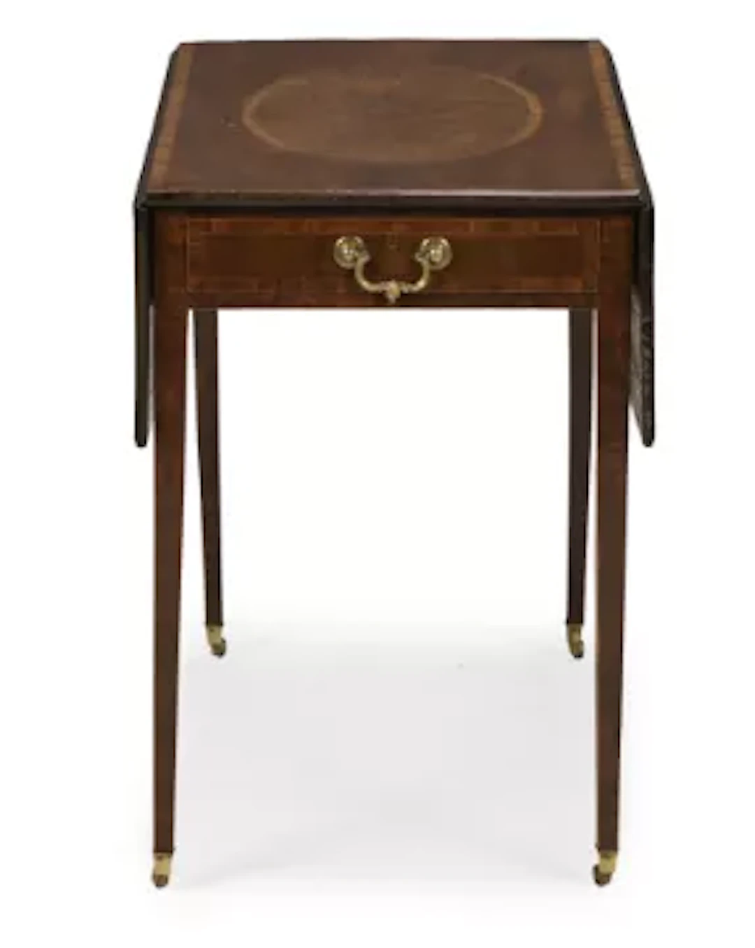 Y A GEORGE III HAREWOOD, BURR YEW AND ROSEWOOD BANDED PEMBROKE TABLE