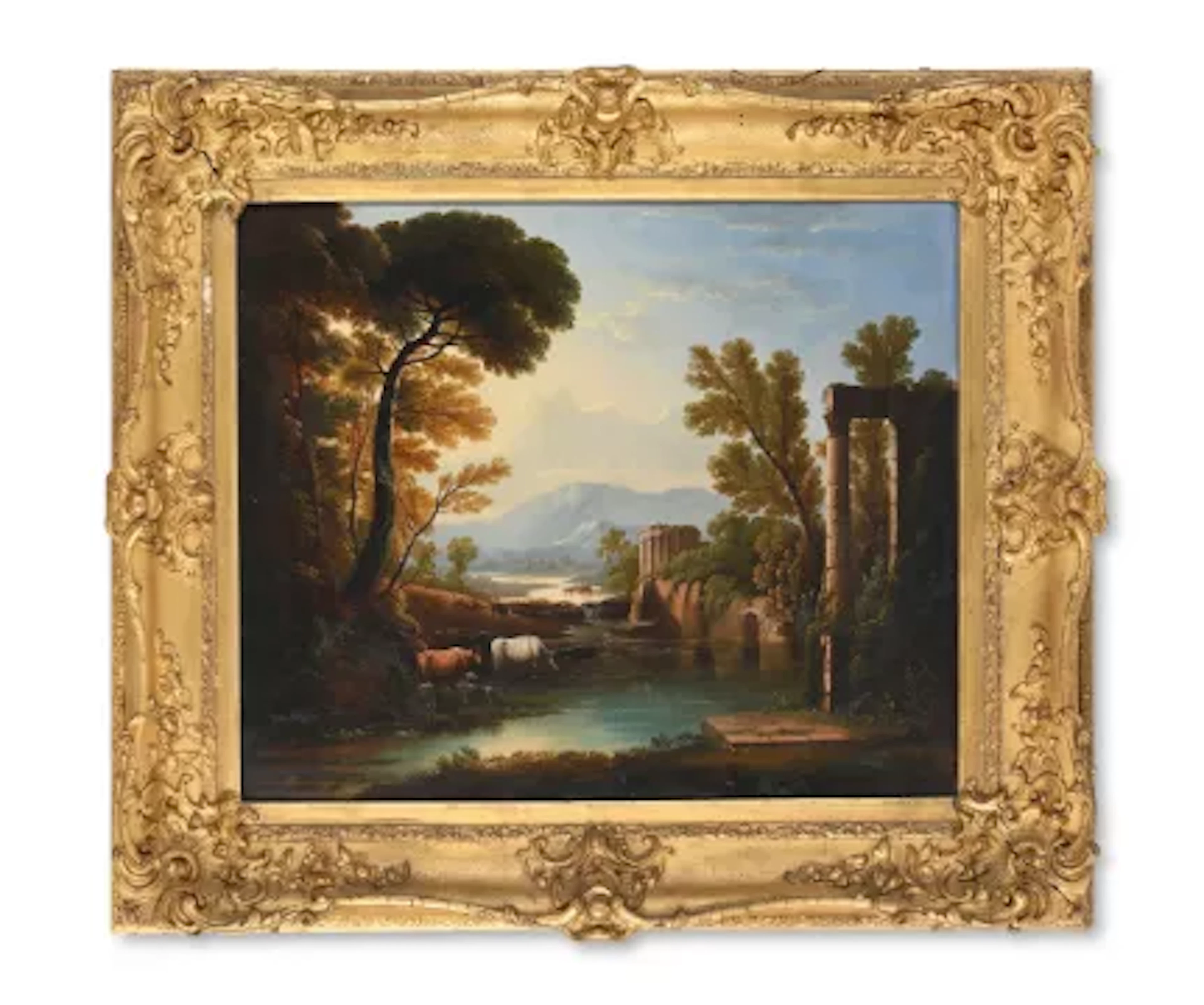 MANNER OF CLAUDE LORRAIN, A CAPRICCIO WITH CATTLE WATERING