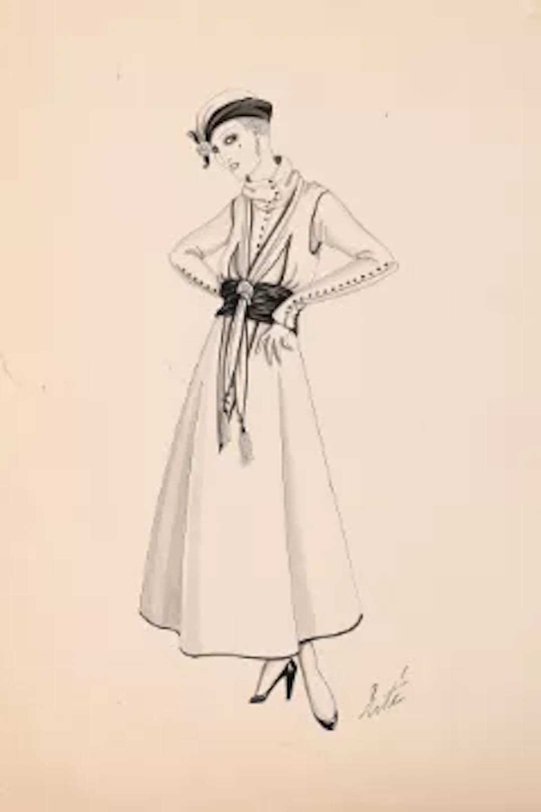 λ ERTÉ (FRENCH, 1892-1990), AFTERNOON DRESS FASHION DESIGN, 1914