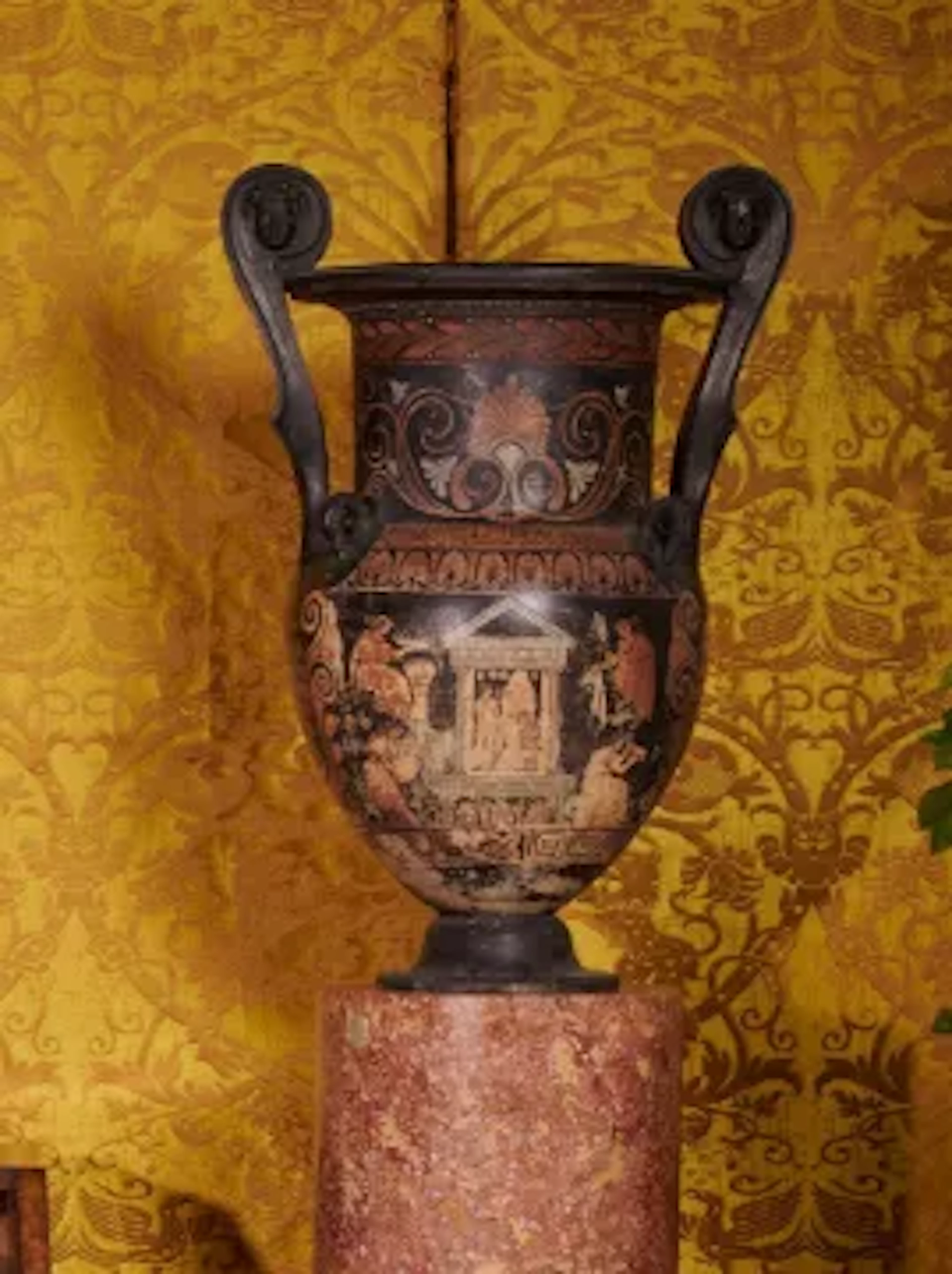 AFTER THE ANTIQUE, A LARGE RED FIGURE VOLUTE KRATER URN, PROBABLY