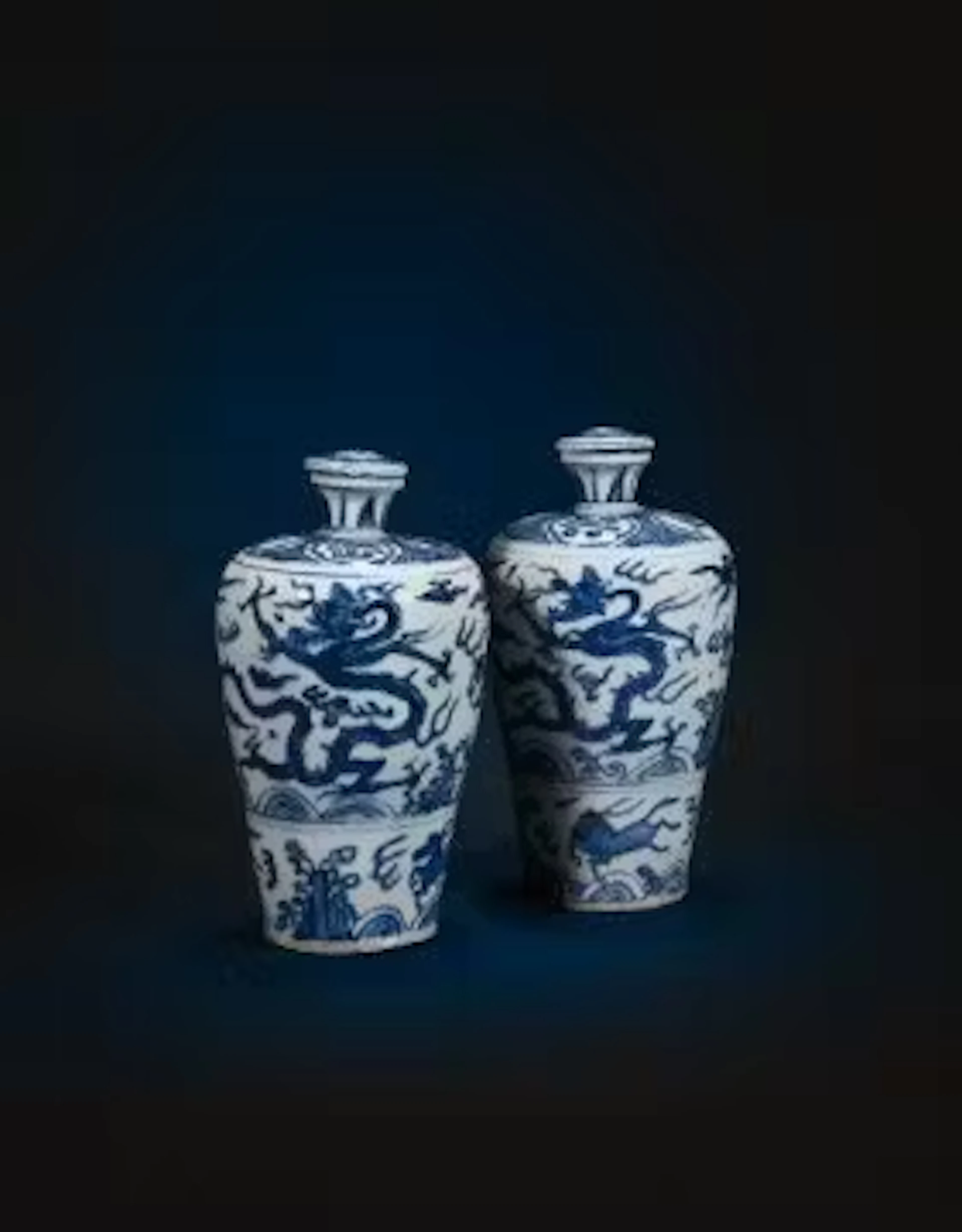 A rare and impressive pair of Chinese porcelain blue and white meiping vases