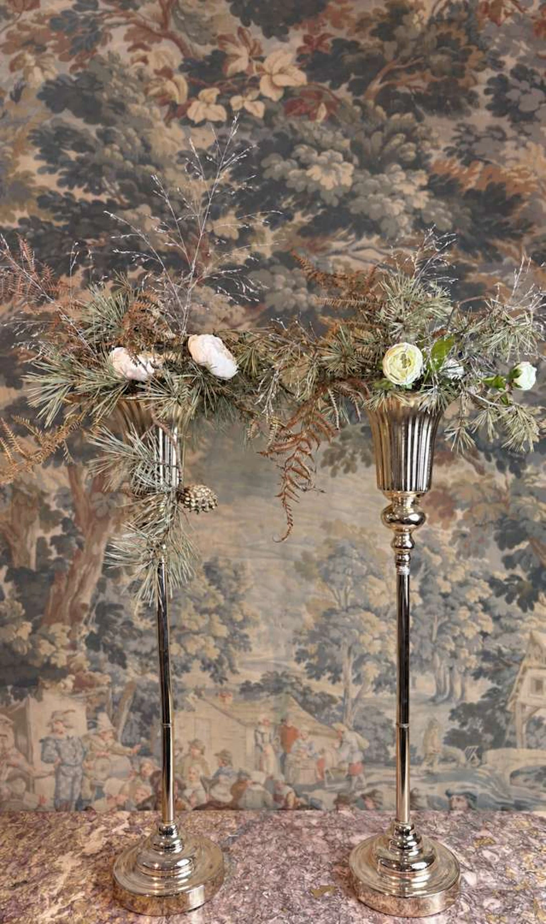 [FLORAL ARRANGEMENTS], Set of two contemporary vases and artificial flowers