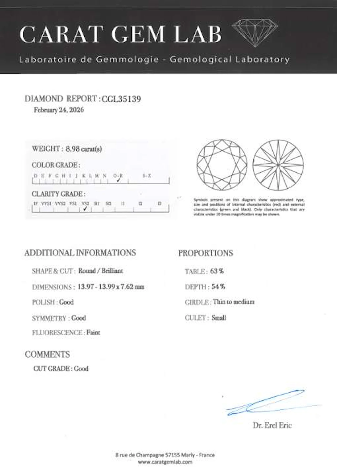 ROUND DIAMOND, Brilliant cut