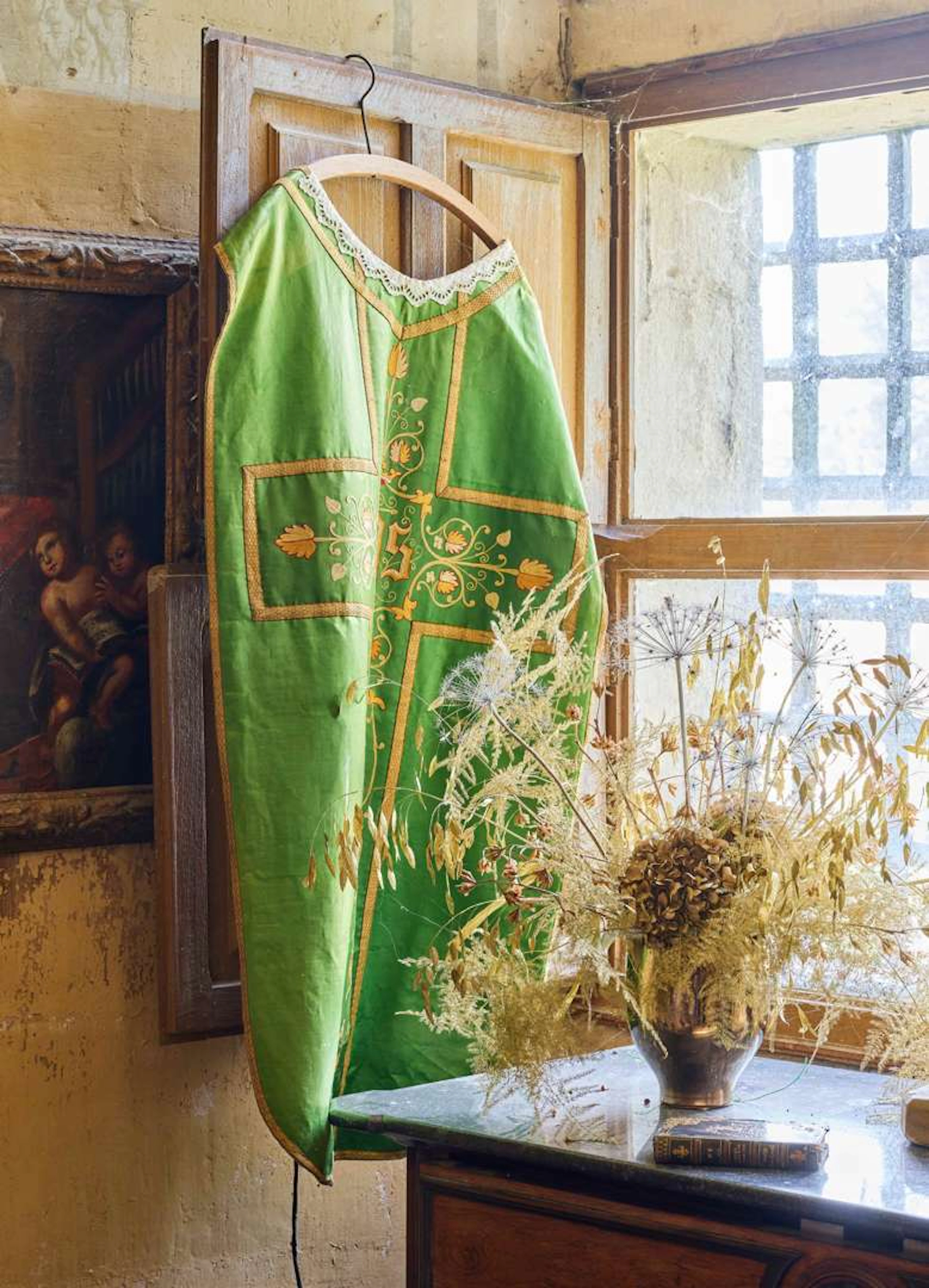 [LITURGICAL VESTMENTS], Four chasubles and a set of silk stoles