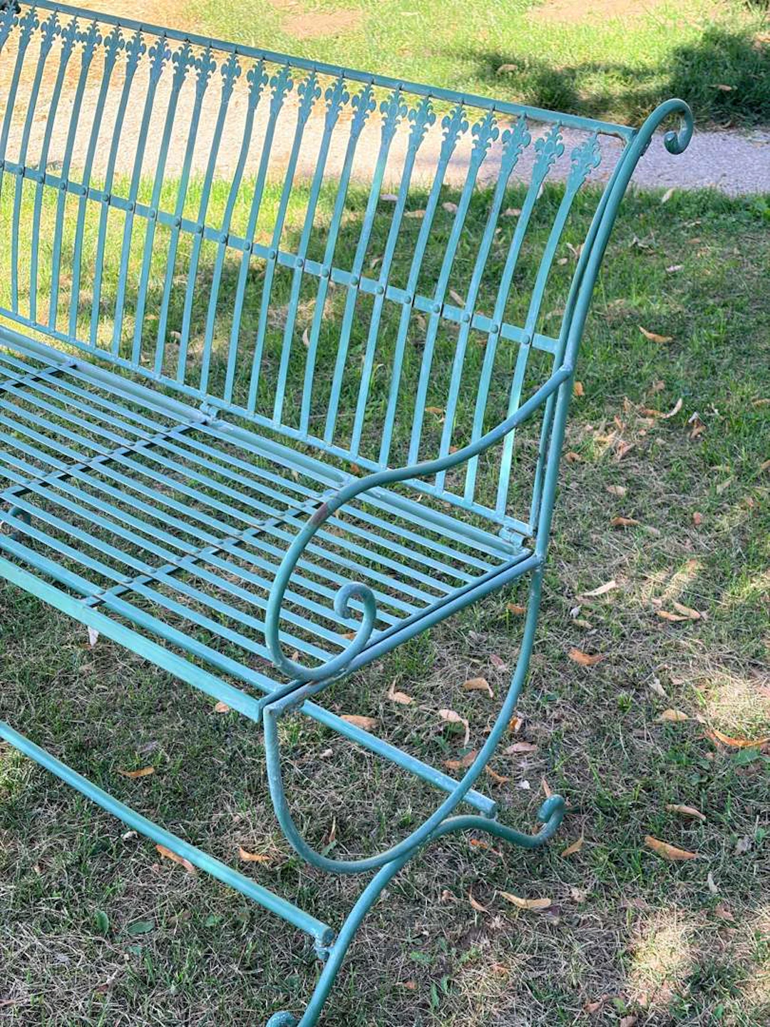 Pair of garden benches, painted metal