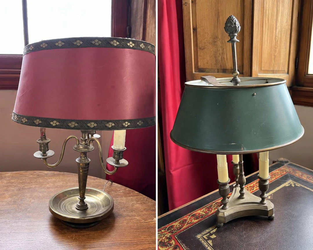Two hot-water bottle lamps, made of brass