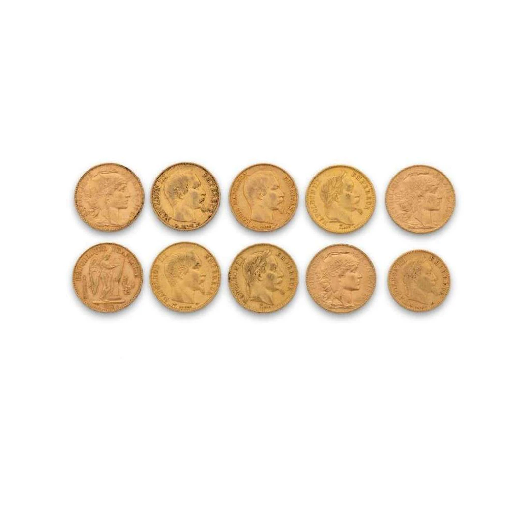 FRANCE - 10 PIECES, 9 20-franc coins – 1 10-franc coin