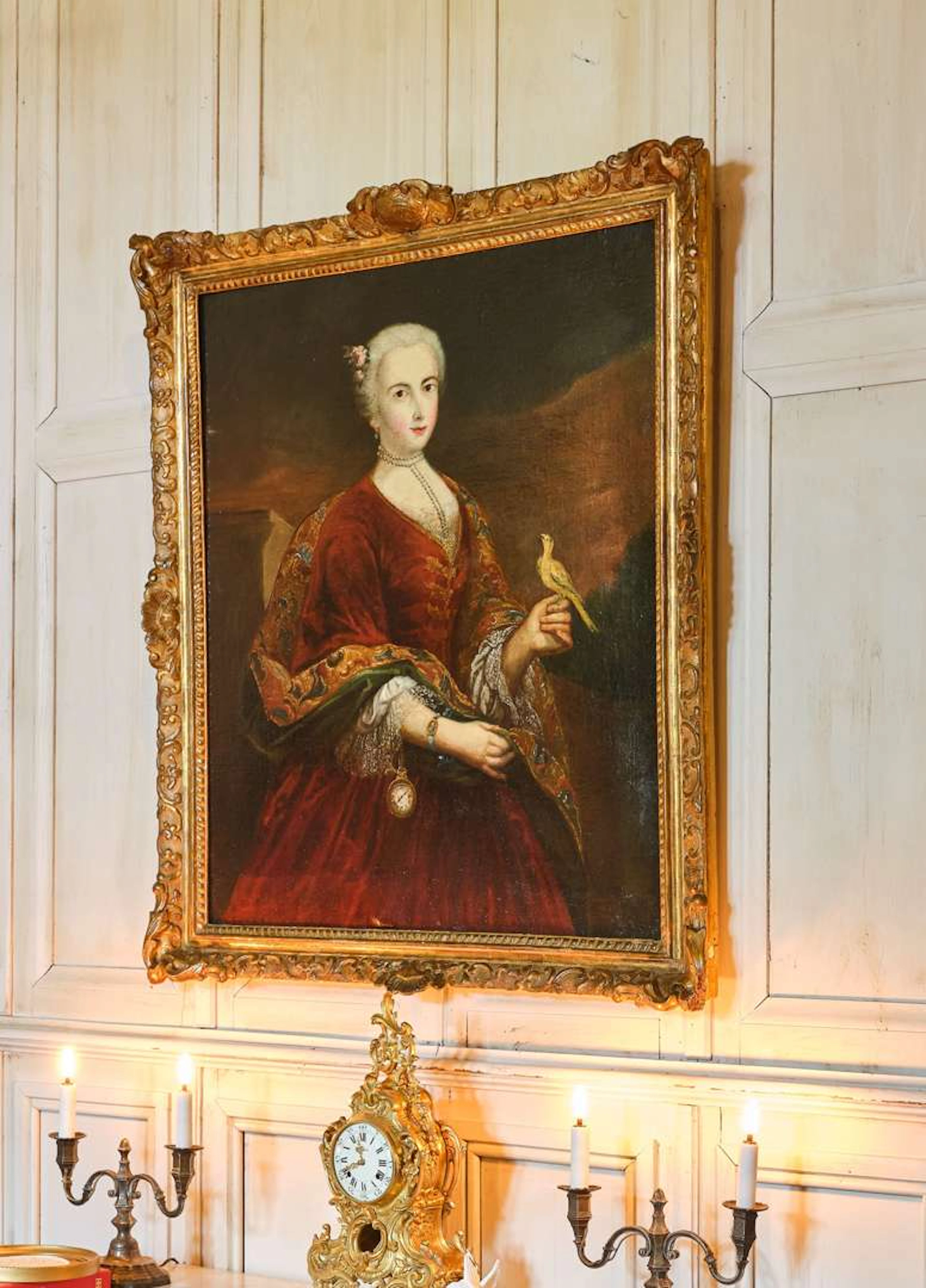 18th-century Piedmontese school, Portrait of a Young Woman with a Canary