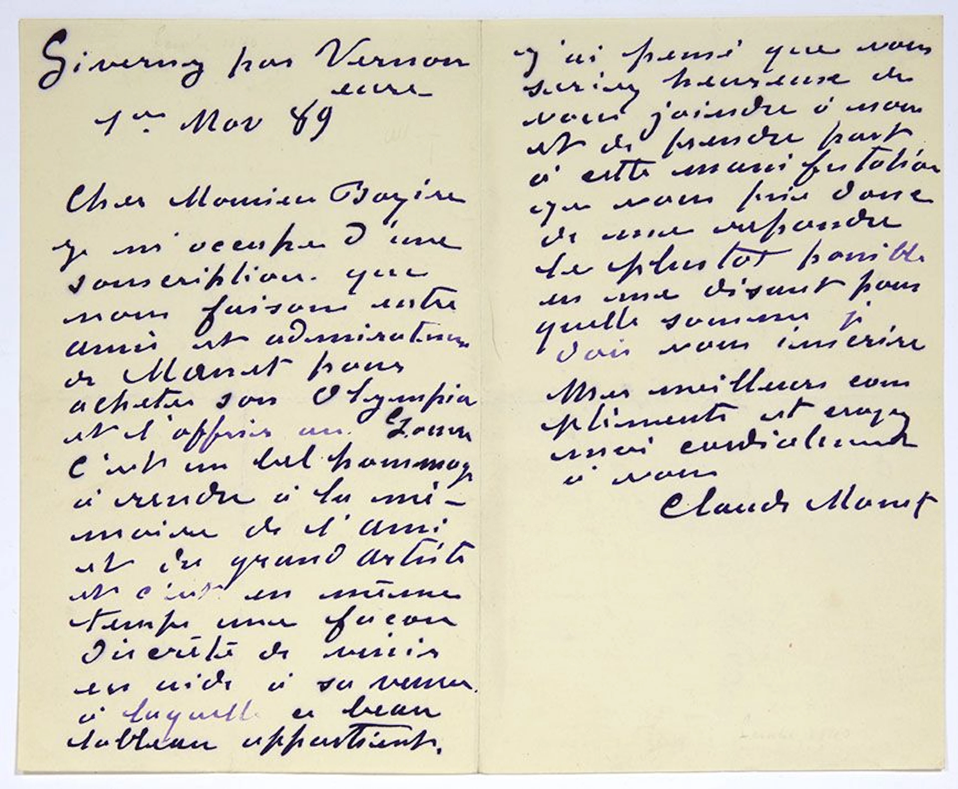 MONET Claude (1840-1926). L.A.S. "Claude Monet", Giverny Nov - Lot 213