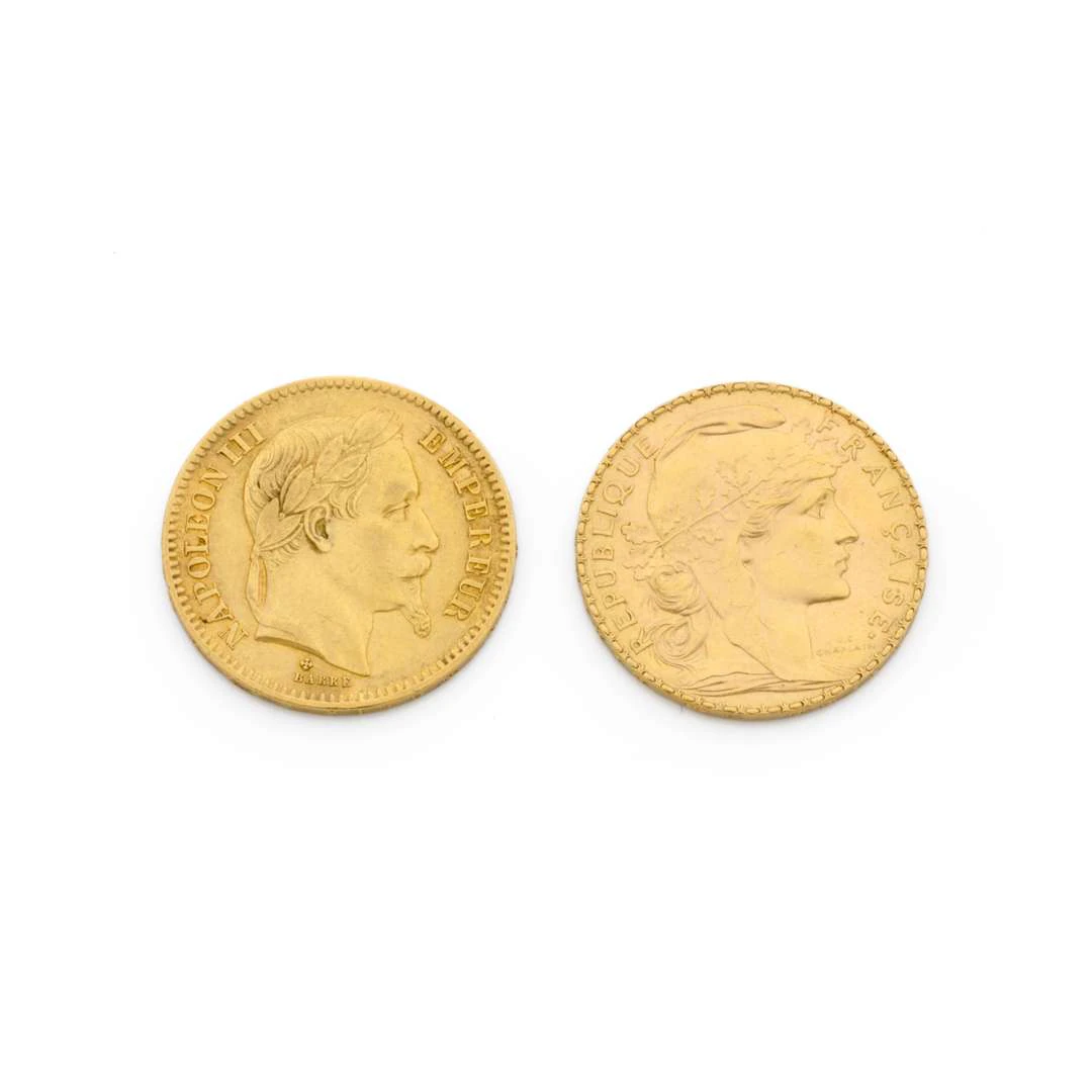 FRANCE – 2-piece set – 20 francs, French Empire – Napoleon III with