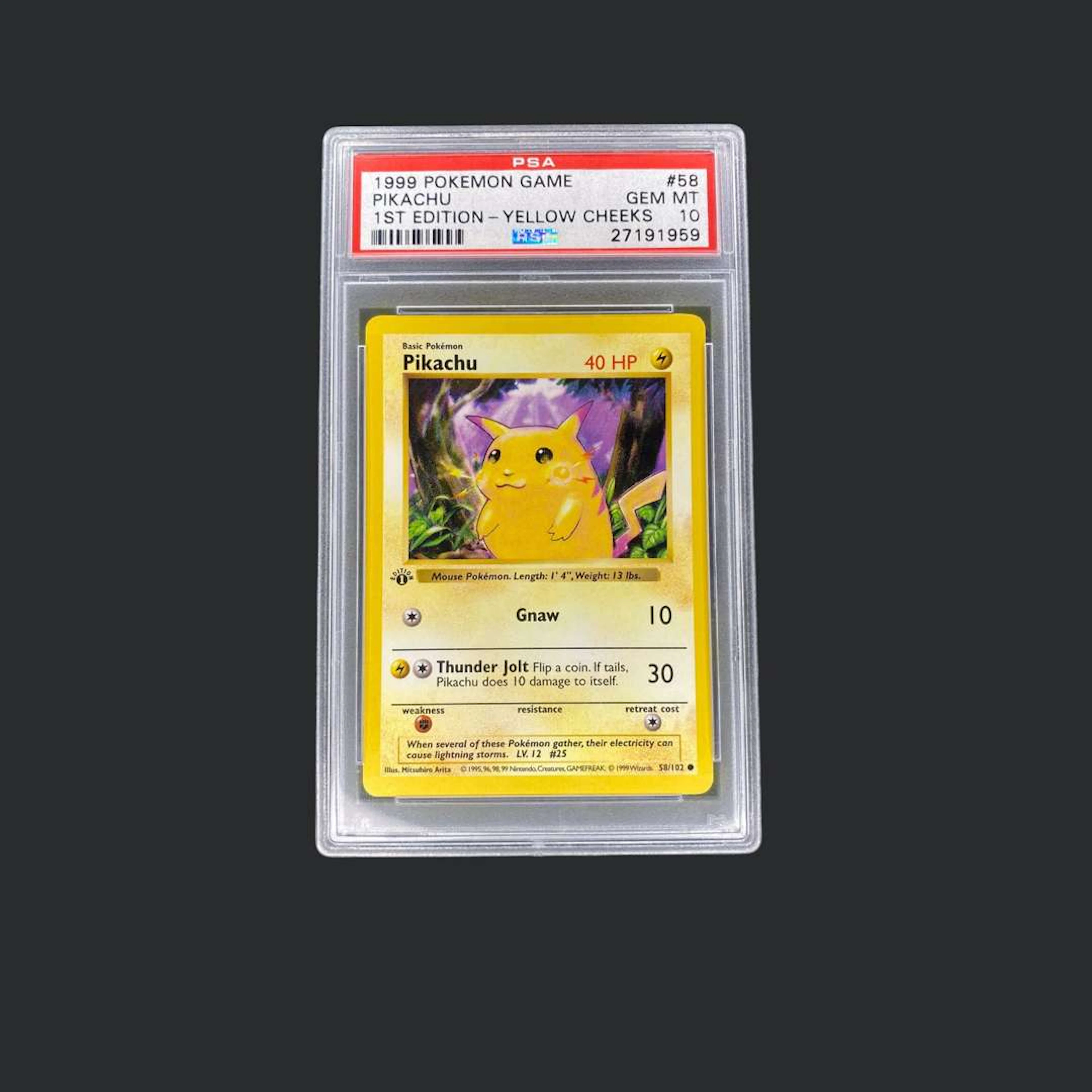 Pokémon: Pikachu Yellow Cheeks Base Set, 1st Edition, PSA 10
