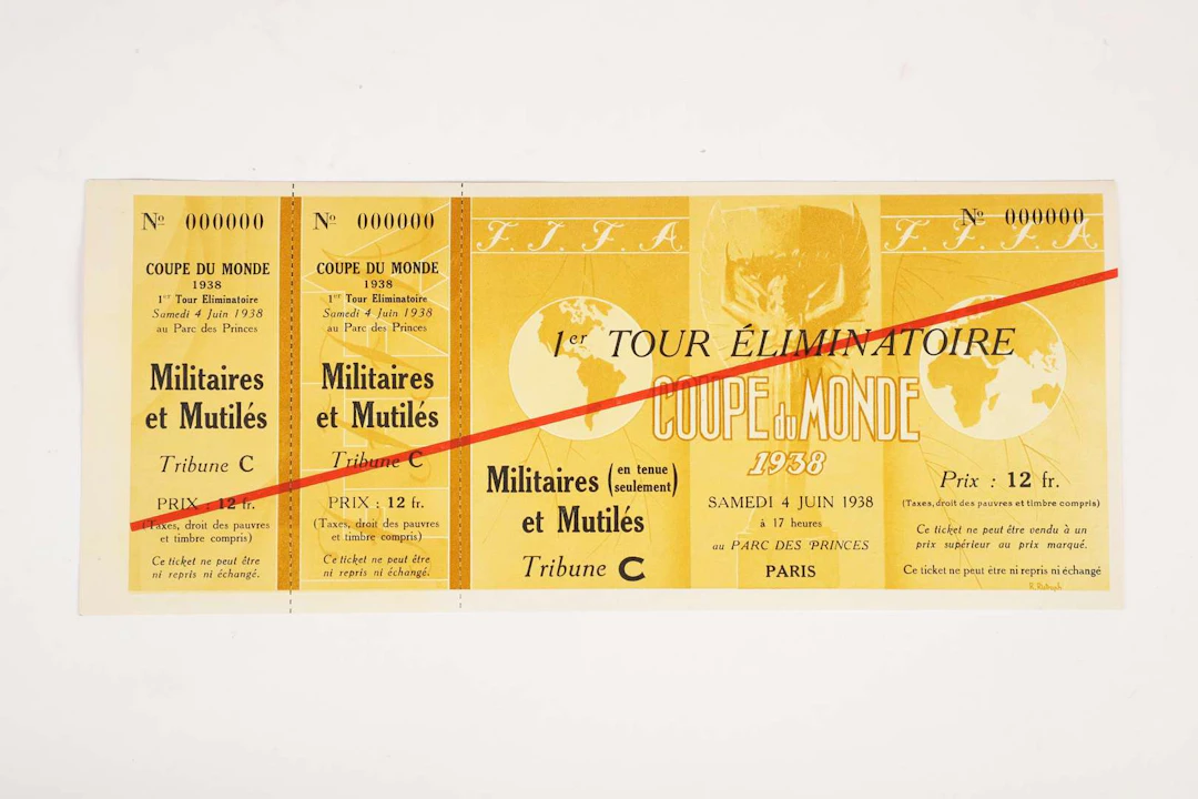FOOTBALL World Cup Ticket, Ticket neuf de la Coupe du Monde 1938