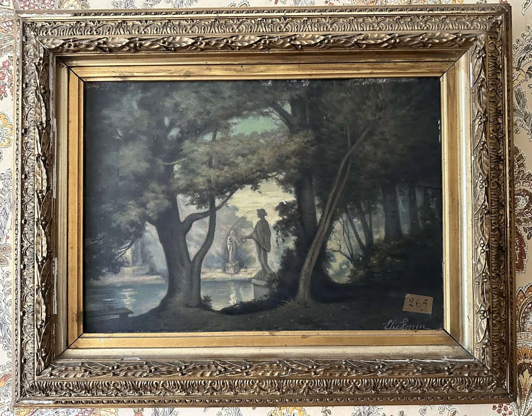 Elie PERRIN (1861–1933), Wooded landscape with a statue