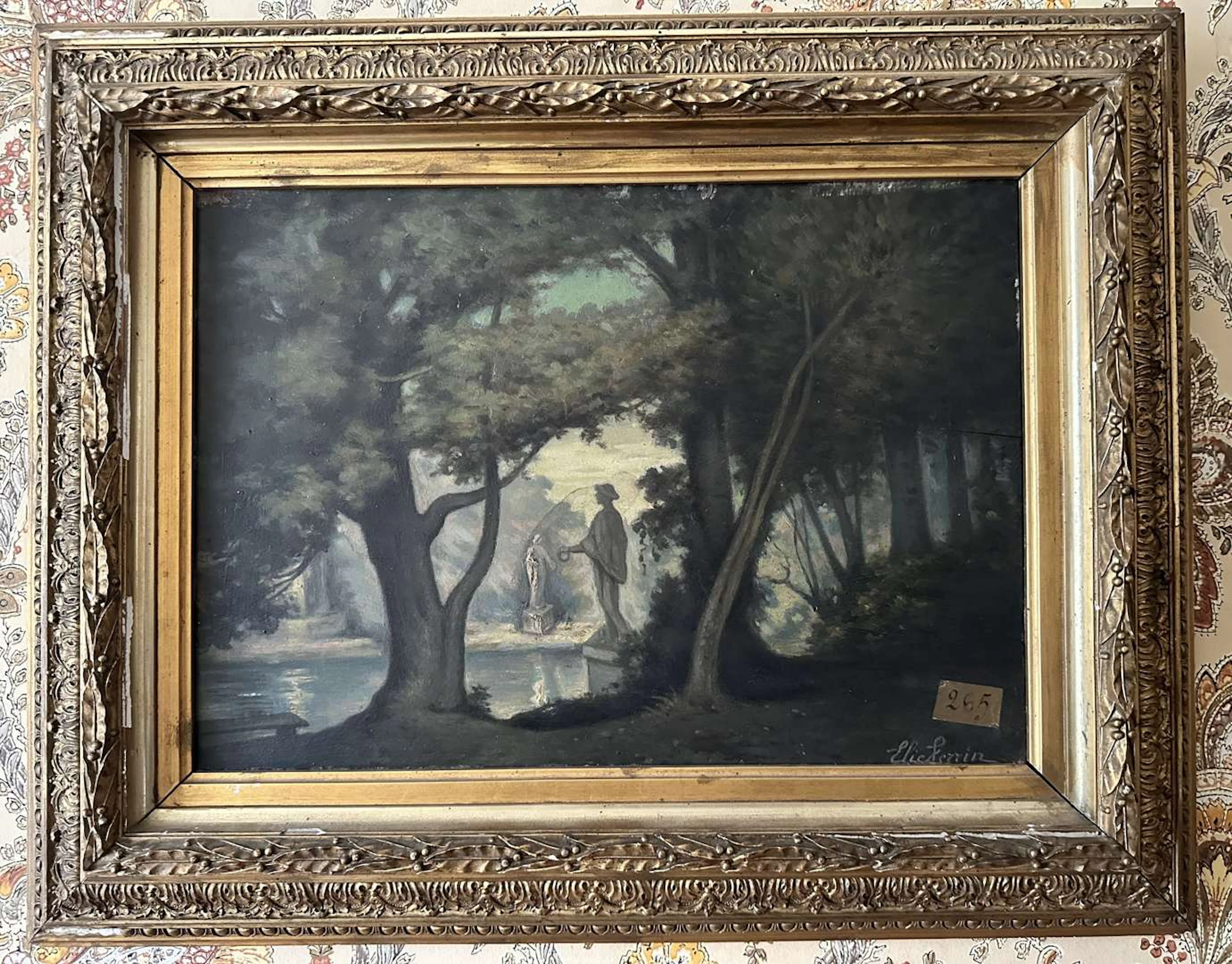 Elie PERRIN (1861–1933), Wooded landscape with a statue