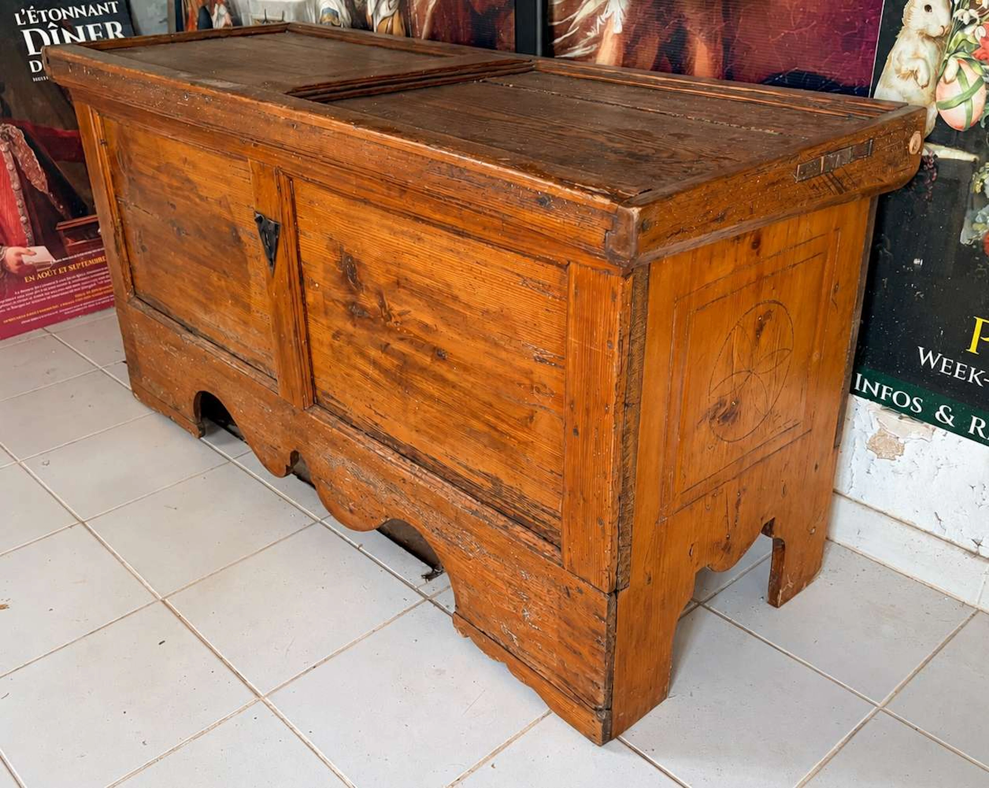 Chest, carved, moulded wood
