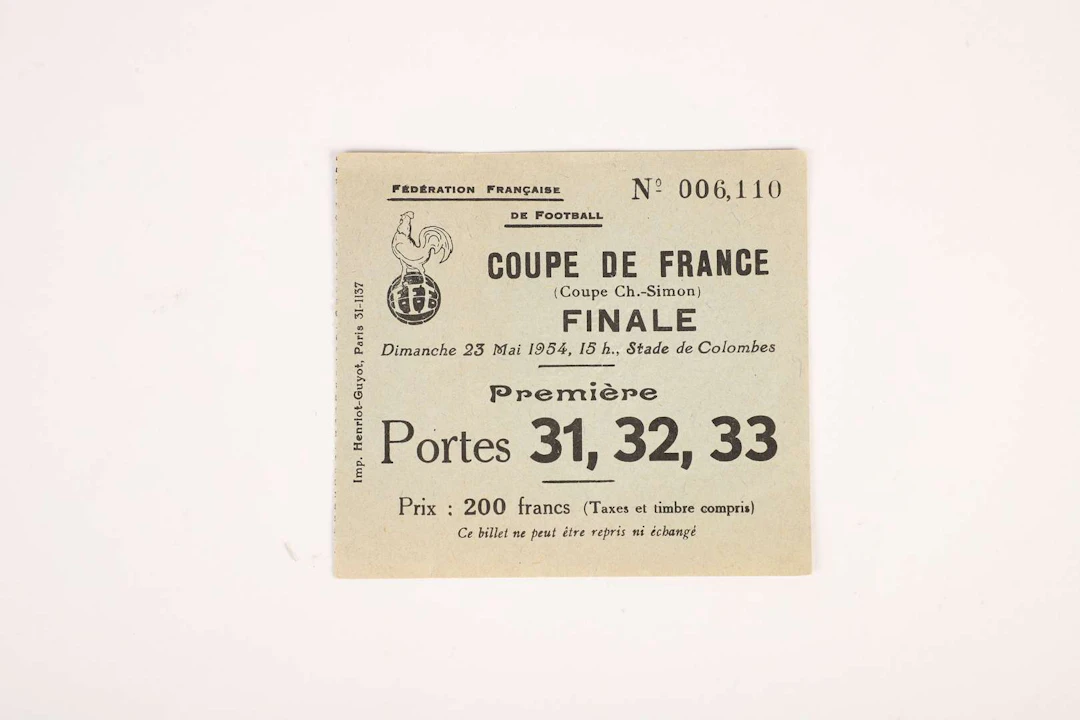 FOOTBALL French Cup Ticket, Tickets de la Finale 1954