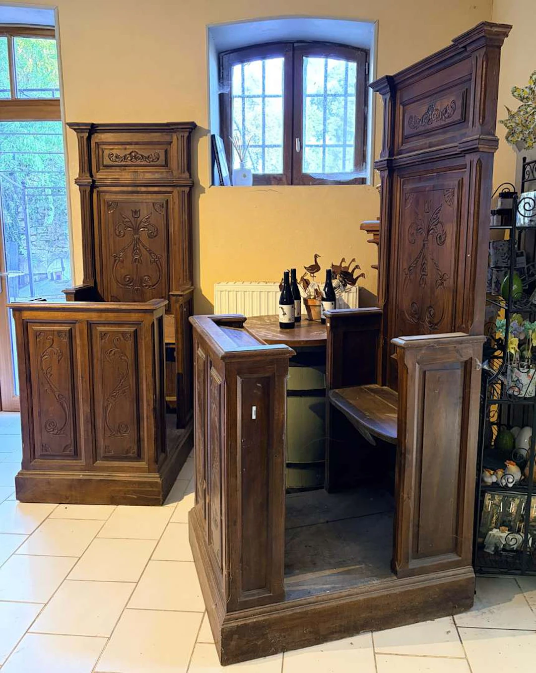 Pair of chairs, carved, moulded wood