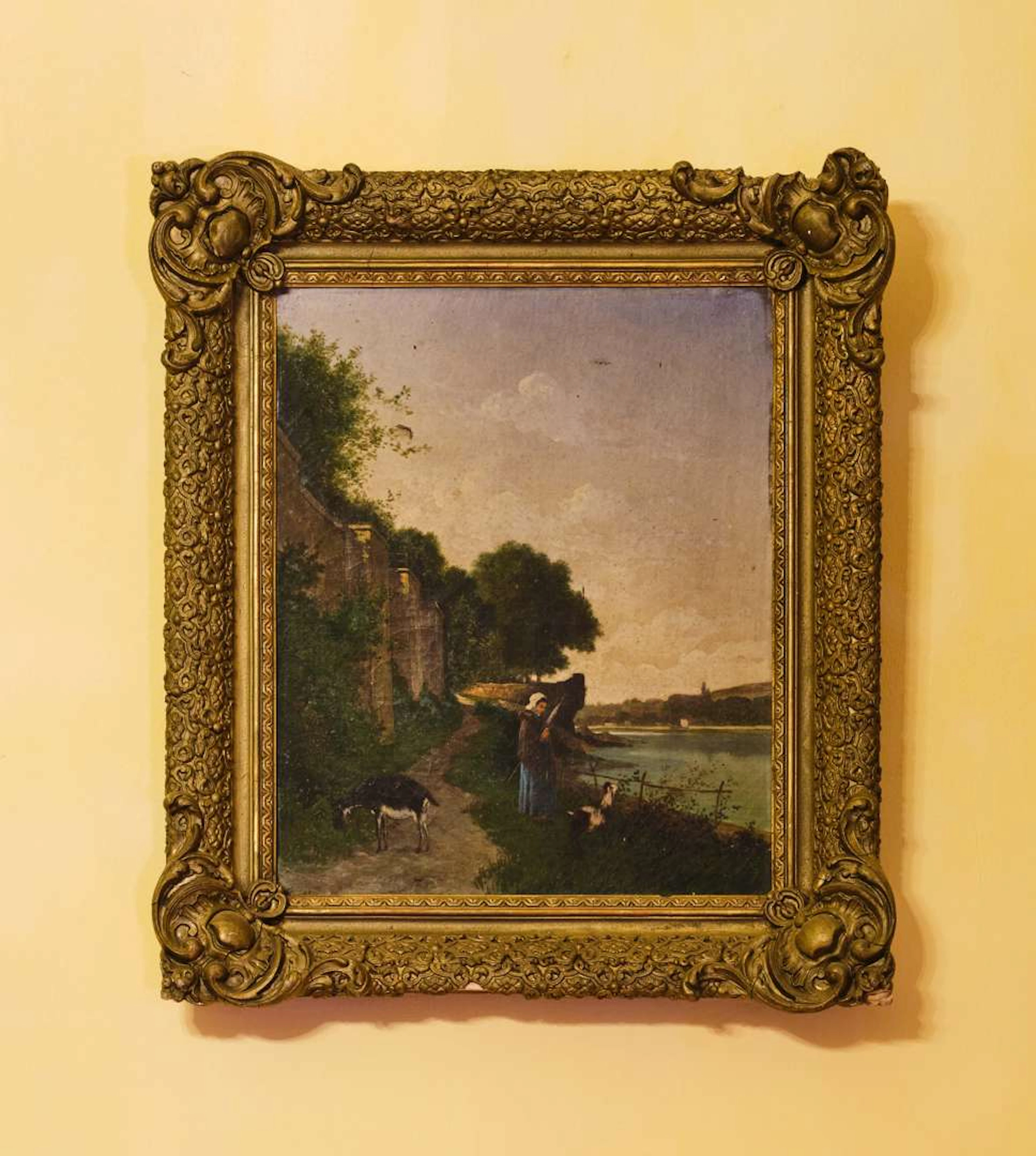 19th-century school, The shepherdess at the foot of the ramparts