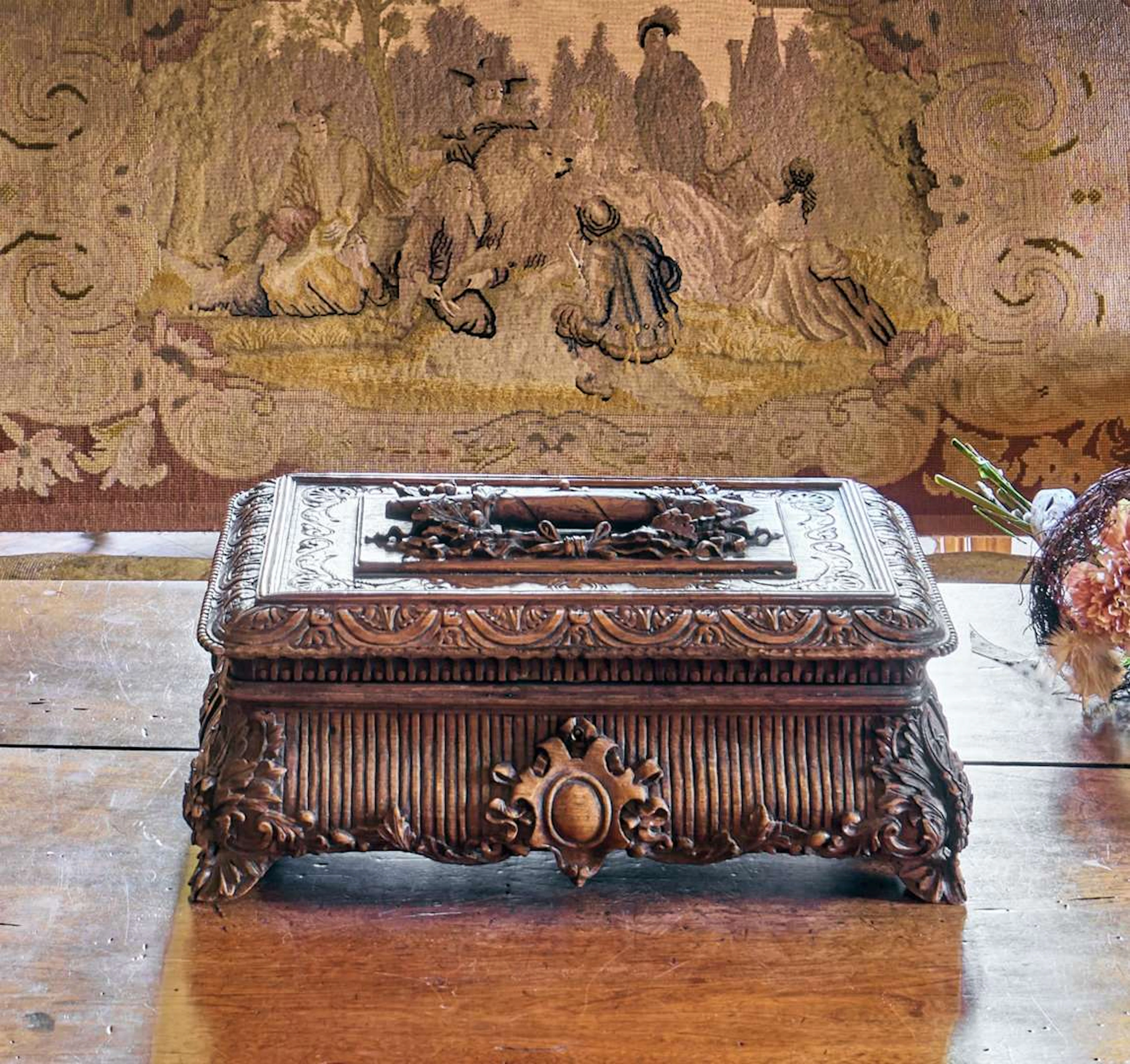 A beautiful cigar box, made from natural carved wood
