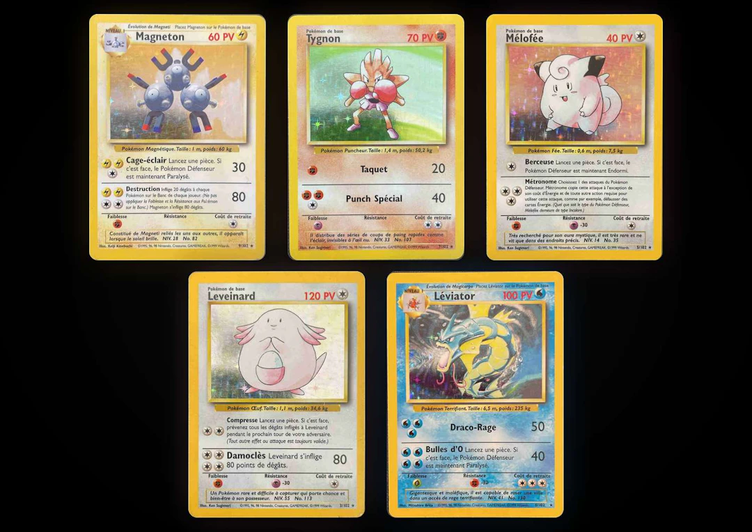 Pokémon: 5 holographic cards from the Basic Set